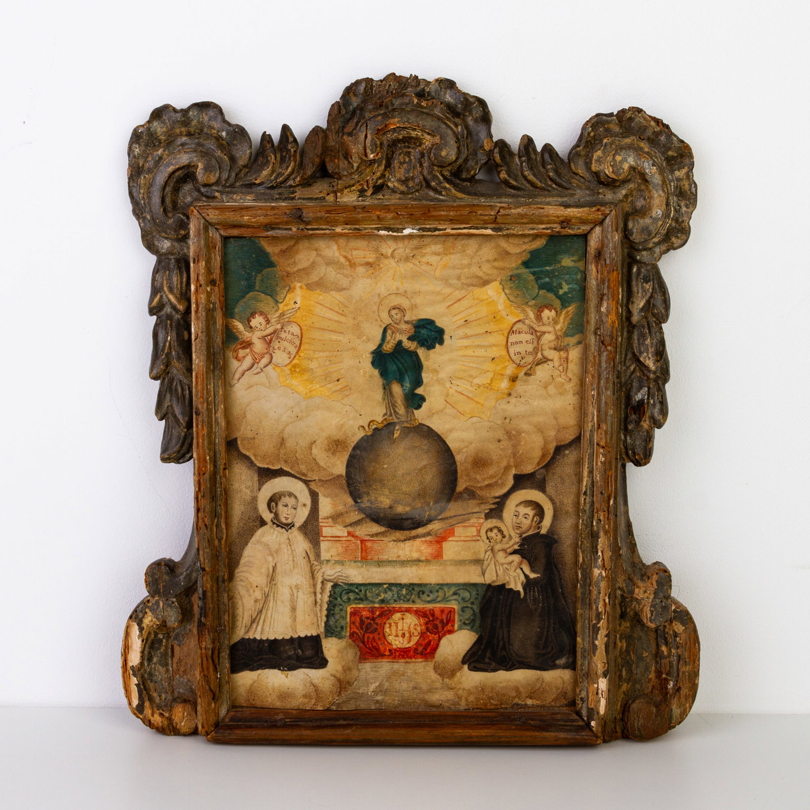 17th Century Old Master Painting on Vellum Madonna & Saints (1 of 5)