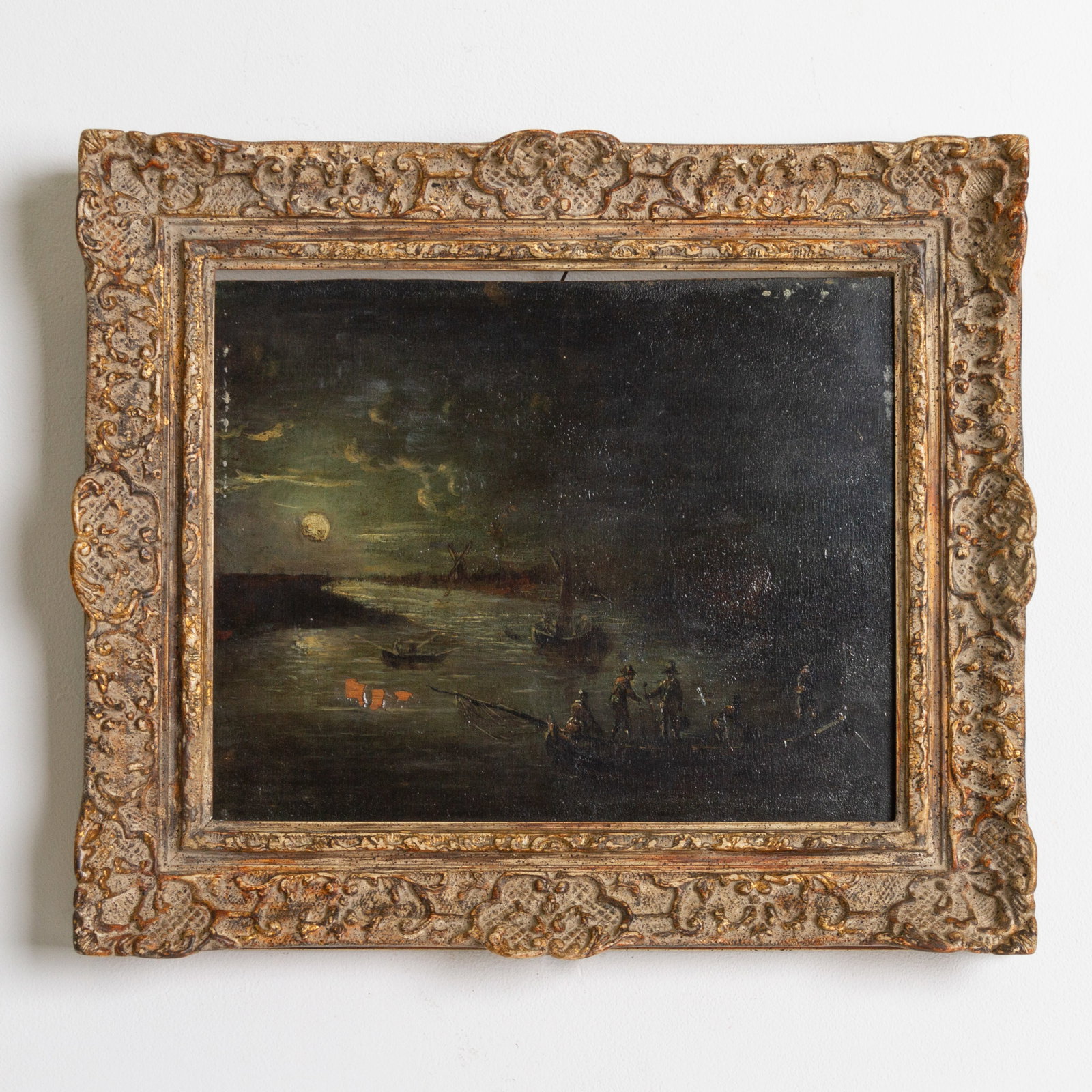 Moonlight Fishing Scene 18th Century Old Master Painting (1 of 6)