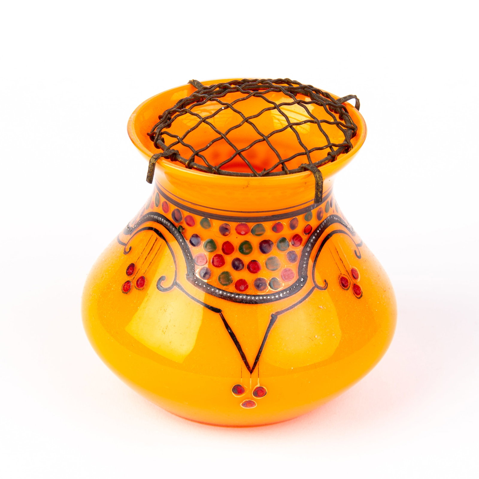 Loetz Tango Enamel Glass Art Deco Flowers Vase: DIMENSIONS APPROX 10x10x12CM.