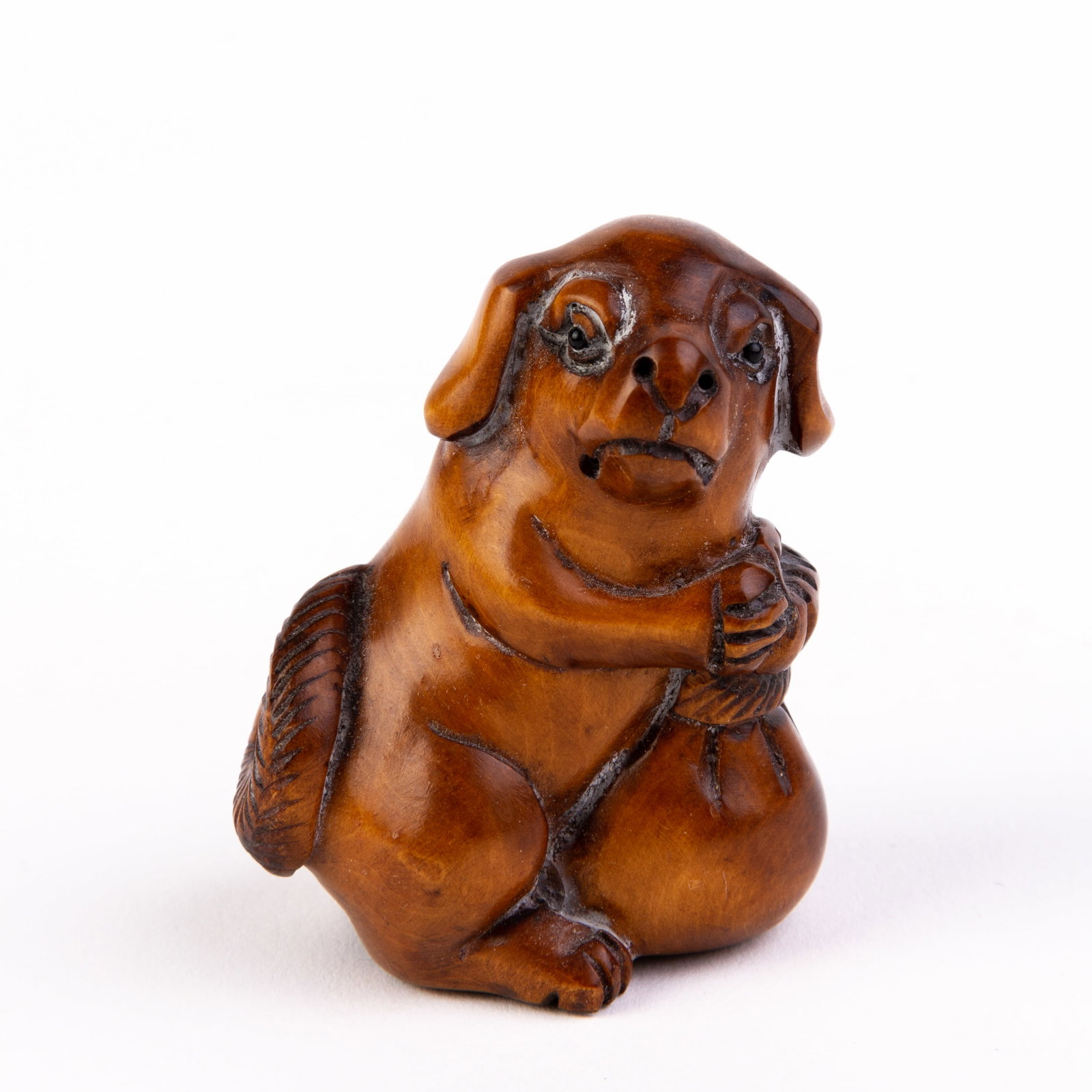 Japanese Carved Boxwood Netsuke Inro of a Puppy (1 of 5)