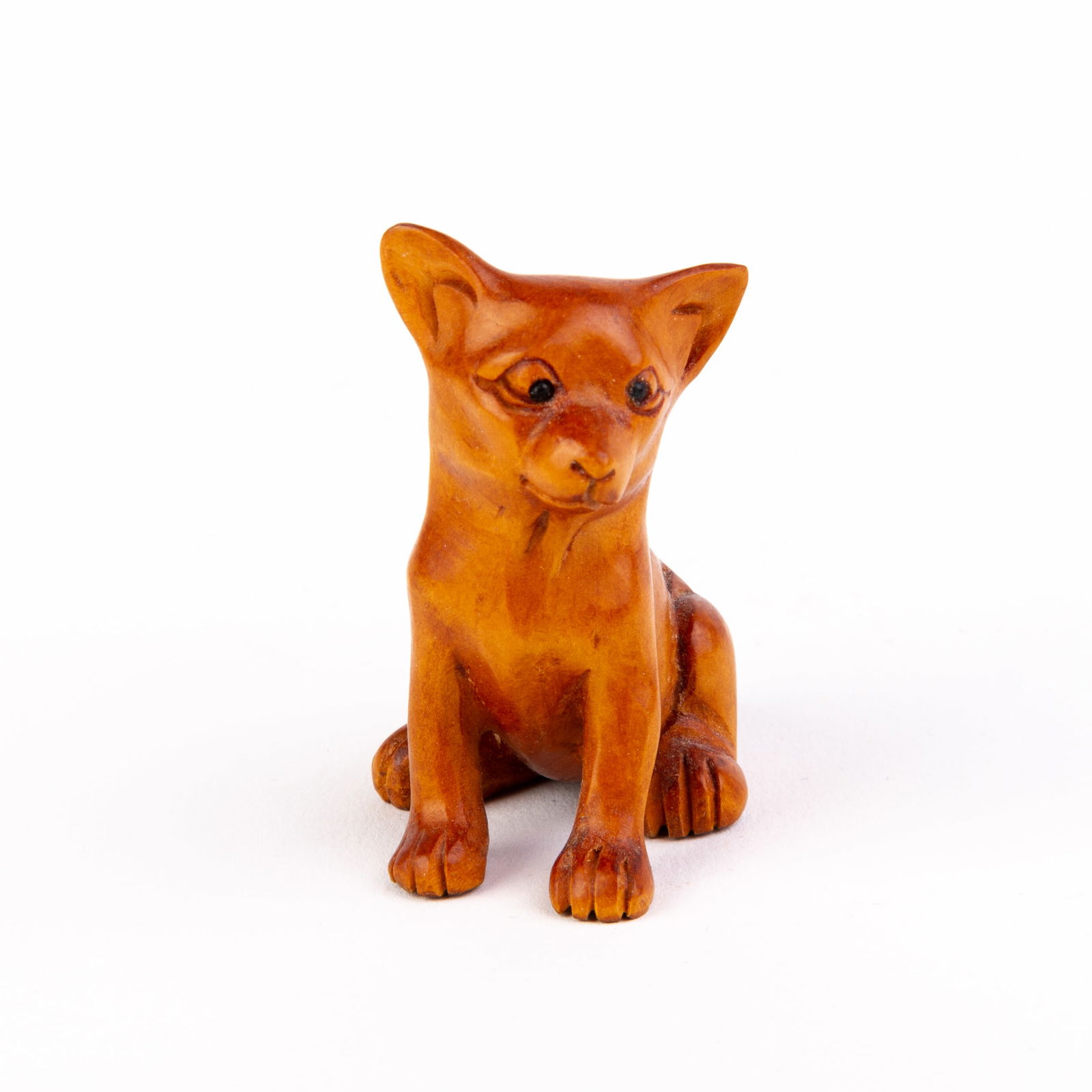 Signed Japanese Boxwood Netsuke Inro of Dog (1 of 5)