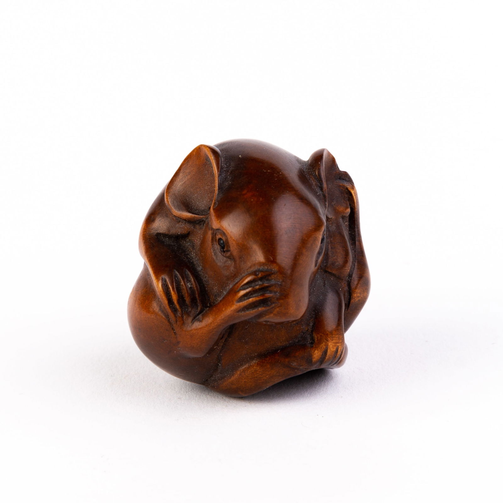 Signed Japanese Boxwood Netsuke Inro of a Mouse (1 of 5)