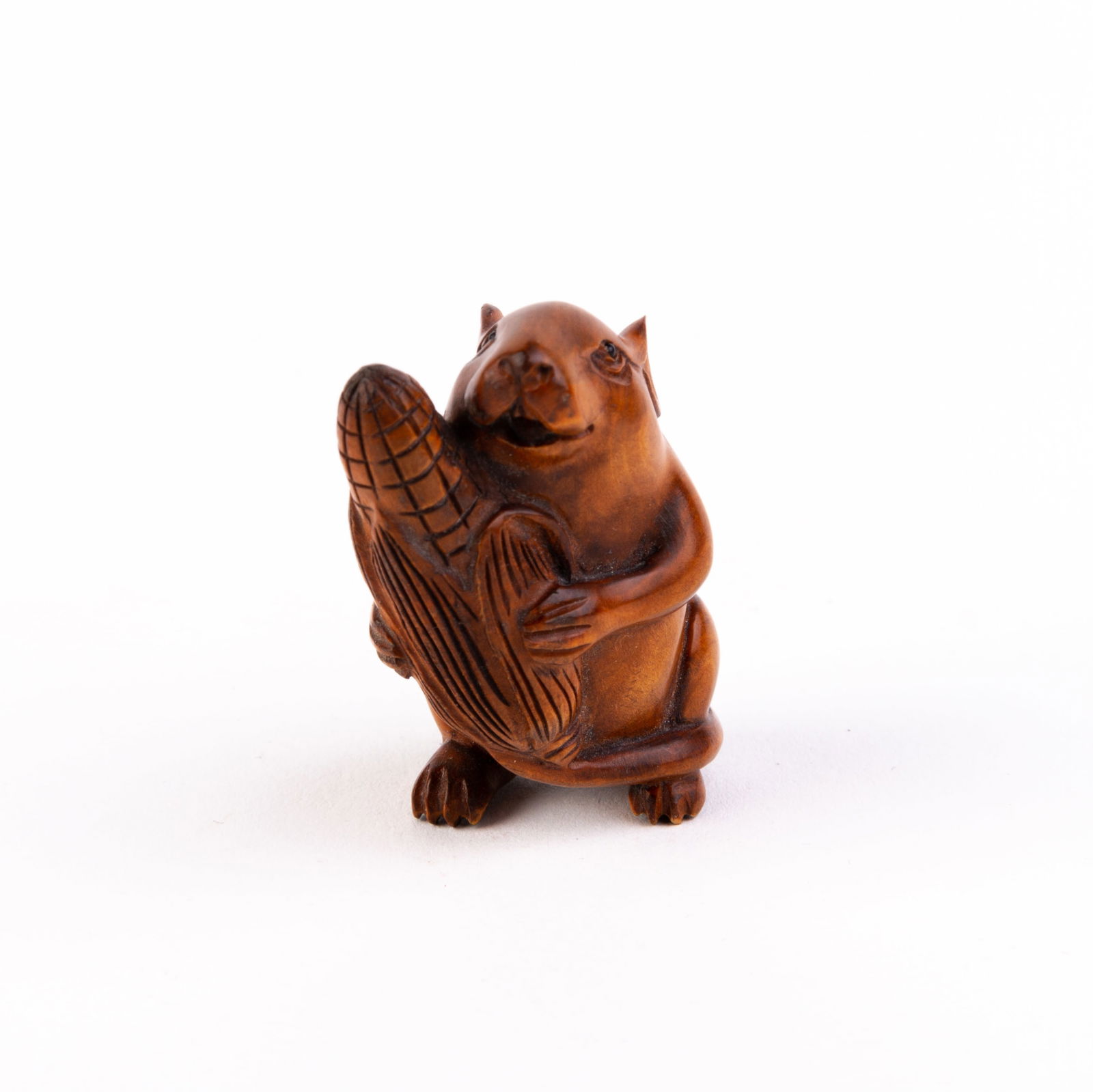 Signed Japanese Boxwood Netsuke Inro of a Field Mouse (1 of 5)
