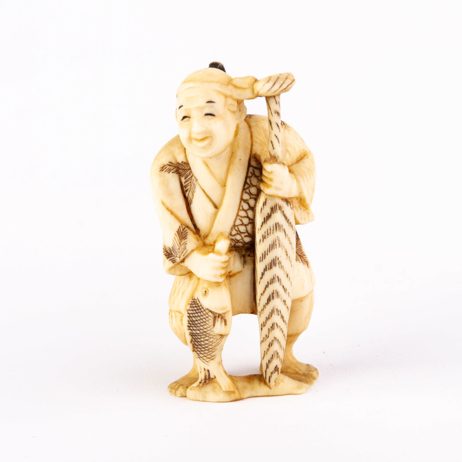 Signed Japanese Meiji Netsuke Inro Fisherman (1 of 5)