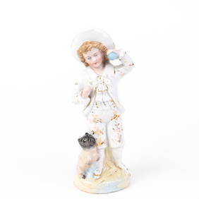 Victorian Bisque Porcelain Figure with Pug 19th Century (1 of 5)
