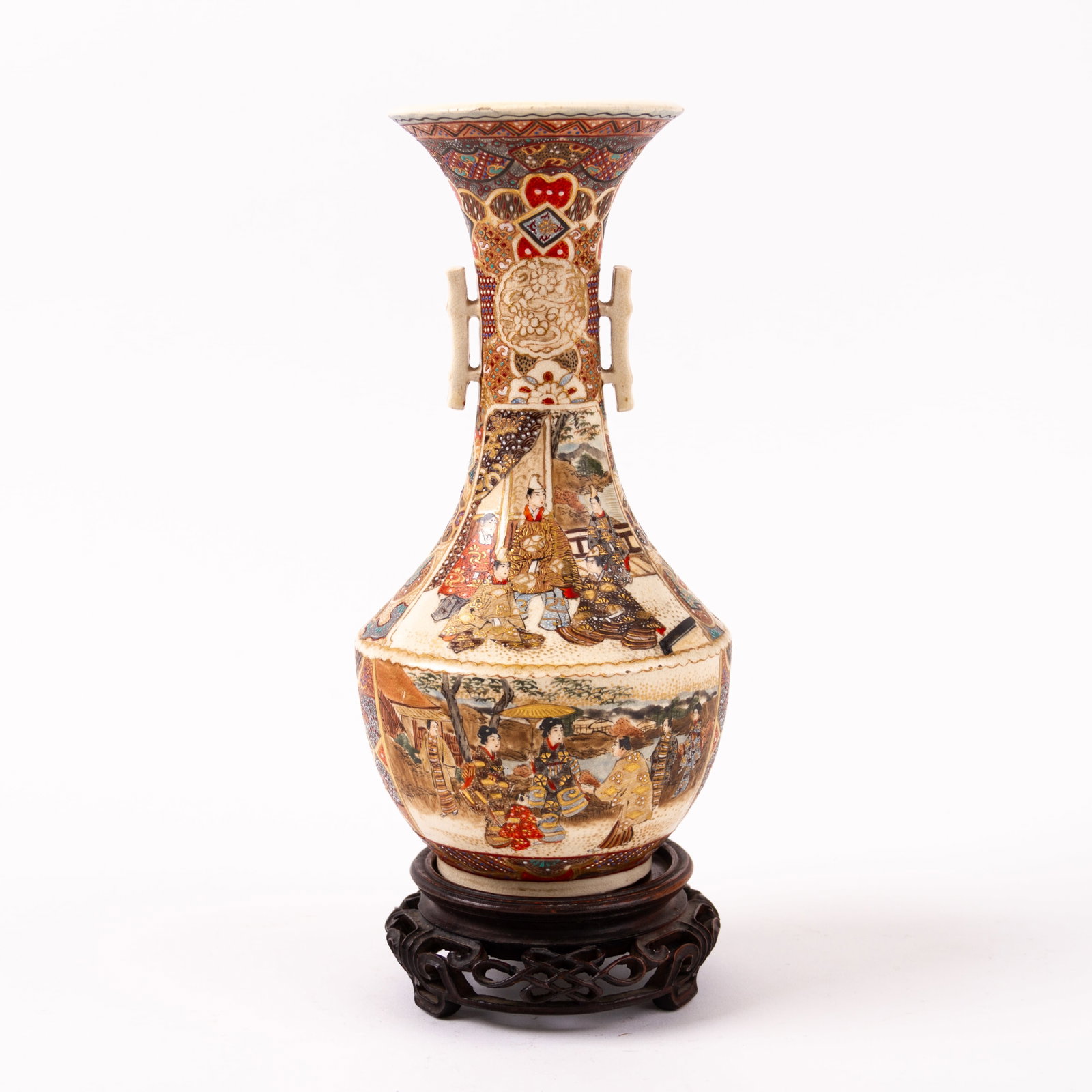 Japanese Satsuma Meiji Vase 19th Century: DIMENSIONS APPROX 12x12x28.5CM.