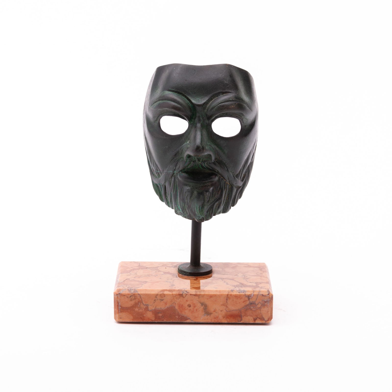 Commedia Dell'arte Bronze Satyr Mask on Marble Stand (1 of 5)