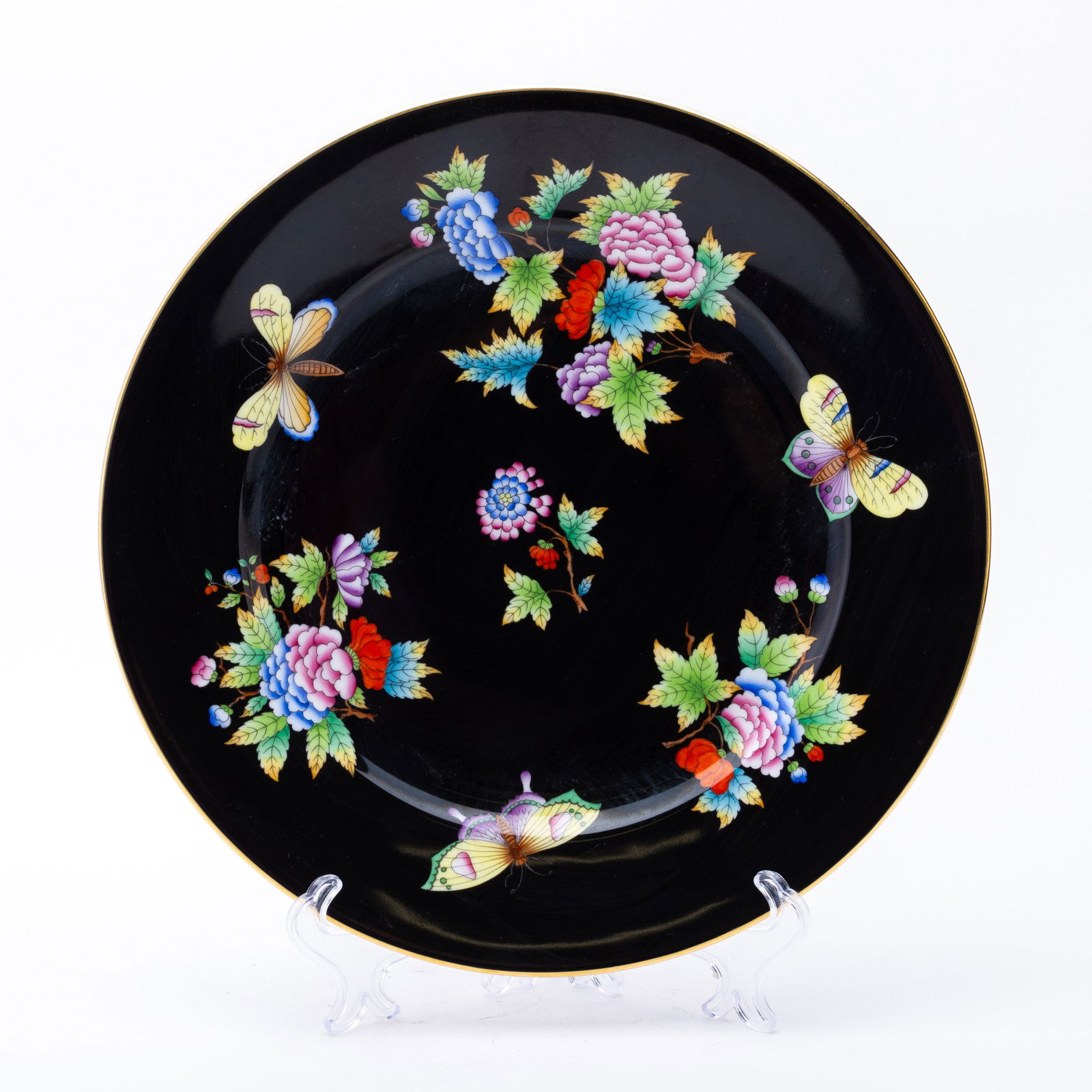 Herend Hungary Fine Black Ground Porcelain Queen Victorian Plate (1 of 5)