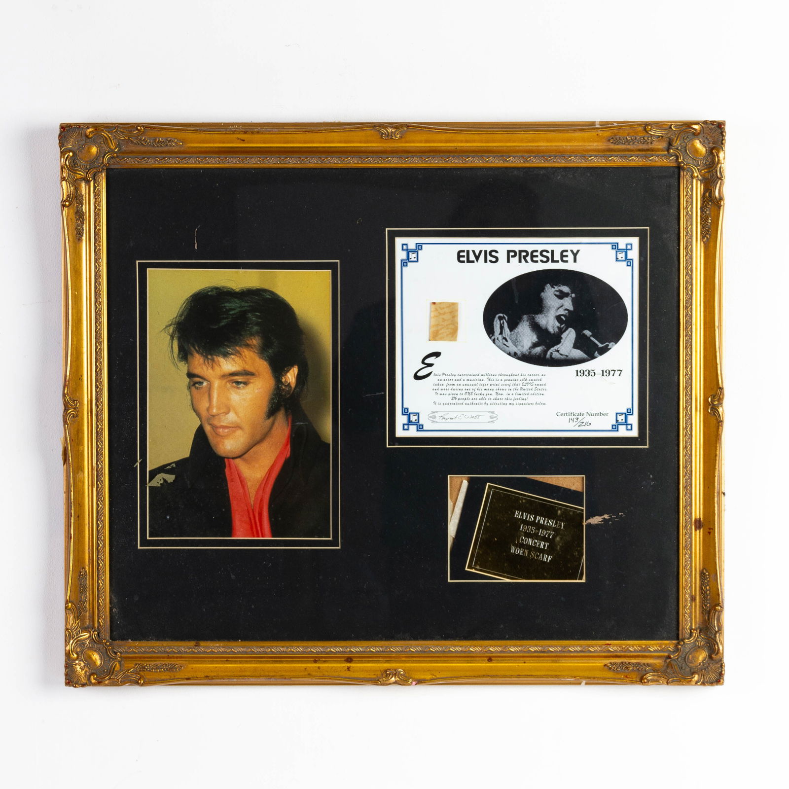Elvis Presley Framed Concert Worn Scarf Piece 143/216 (1 of 6)