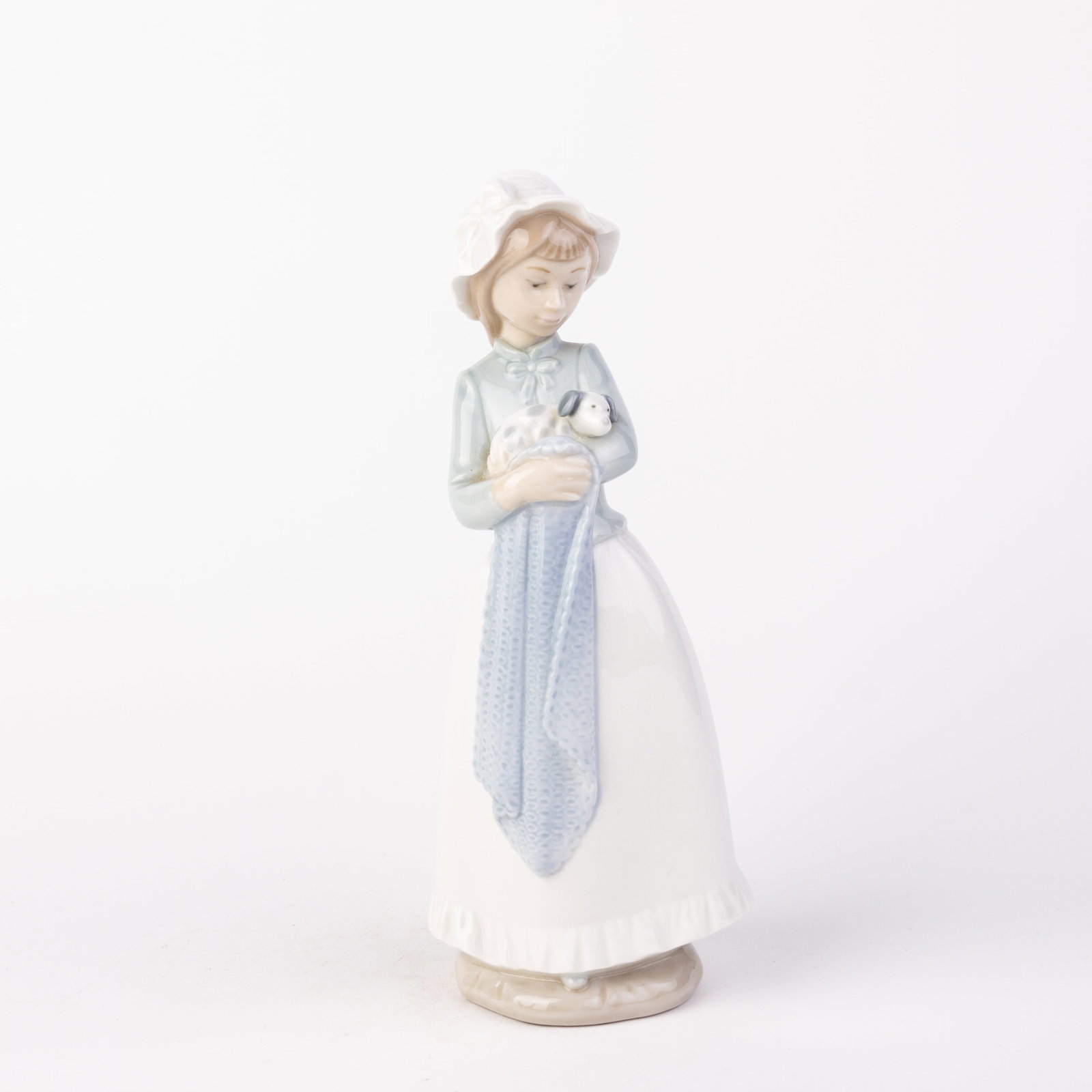 Nao Lladro Fine Porcelain Girl with Pup Figure: DIMENSIONS APPROX 24x10x8CM.
