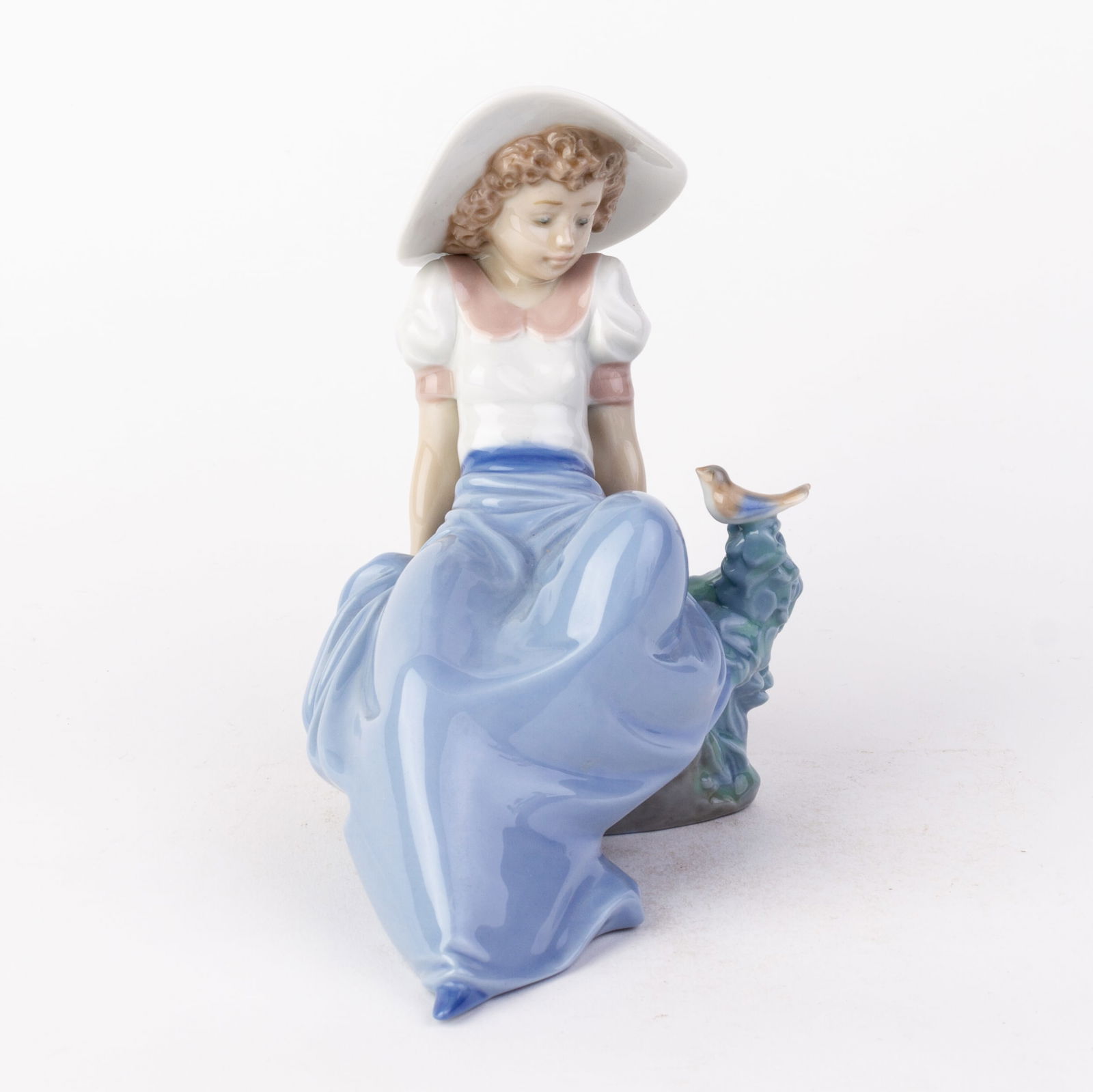 Nao Lladro Fine Porcelain Seated Girl with Bird Figure (1 of 5)