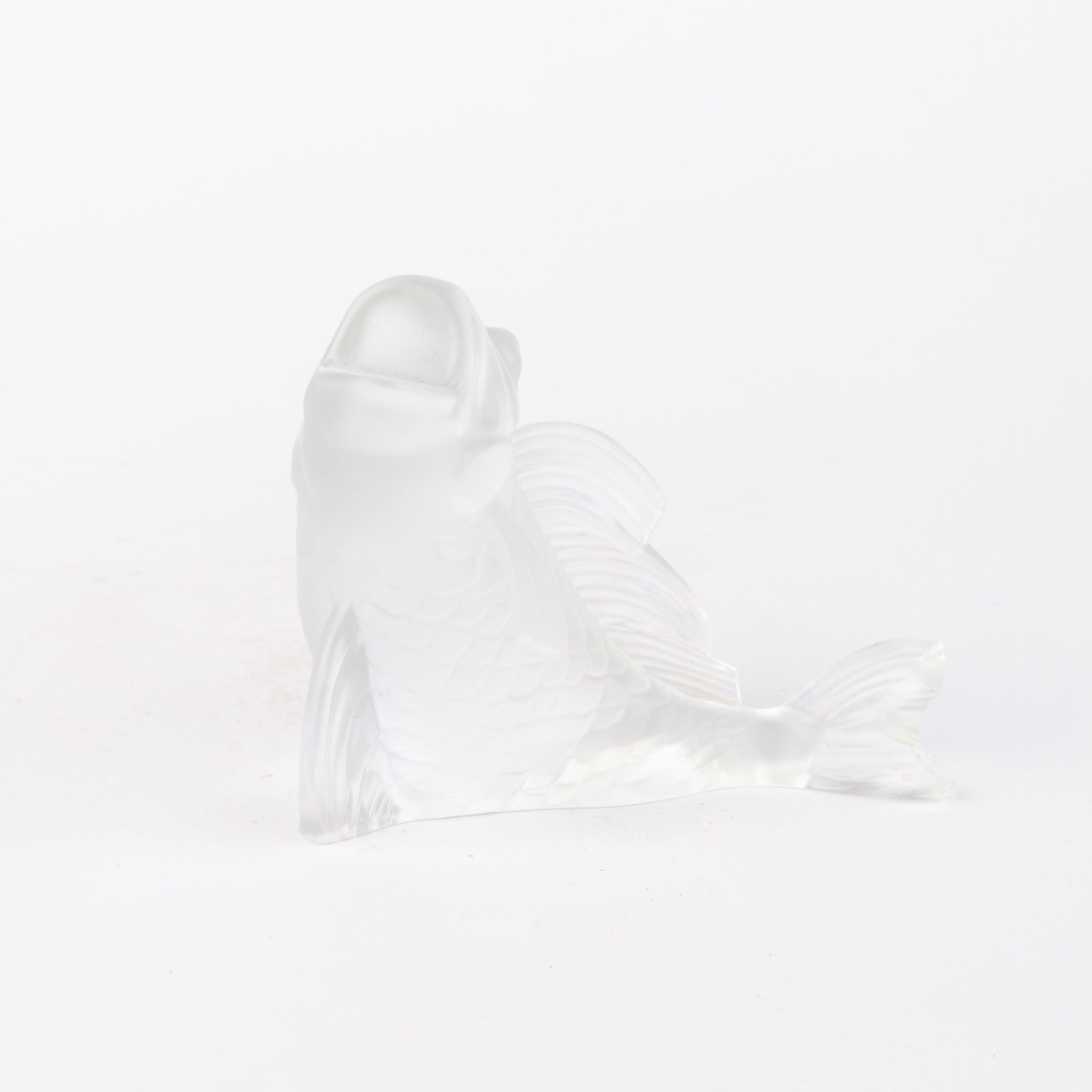 Lalique French Carp Fish Frosted Glass Sculpture: DIMENSIONS APPROX 11.5x9.5x8CM.