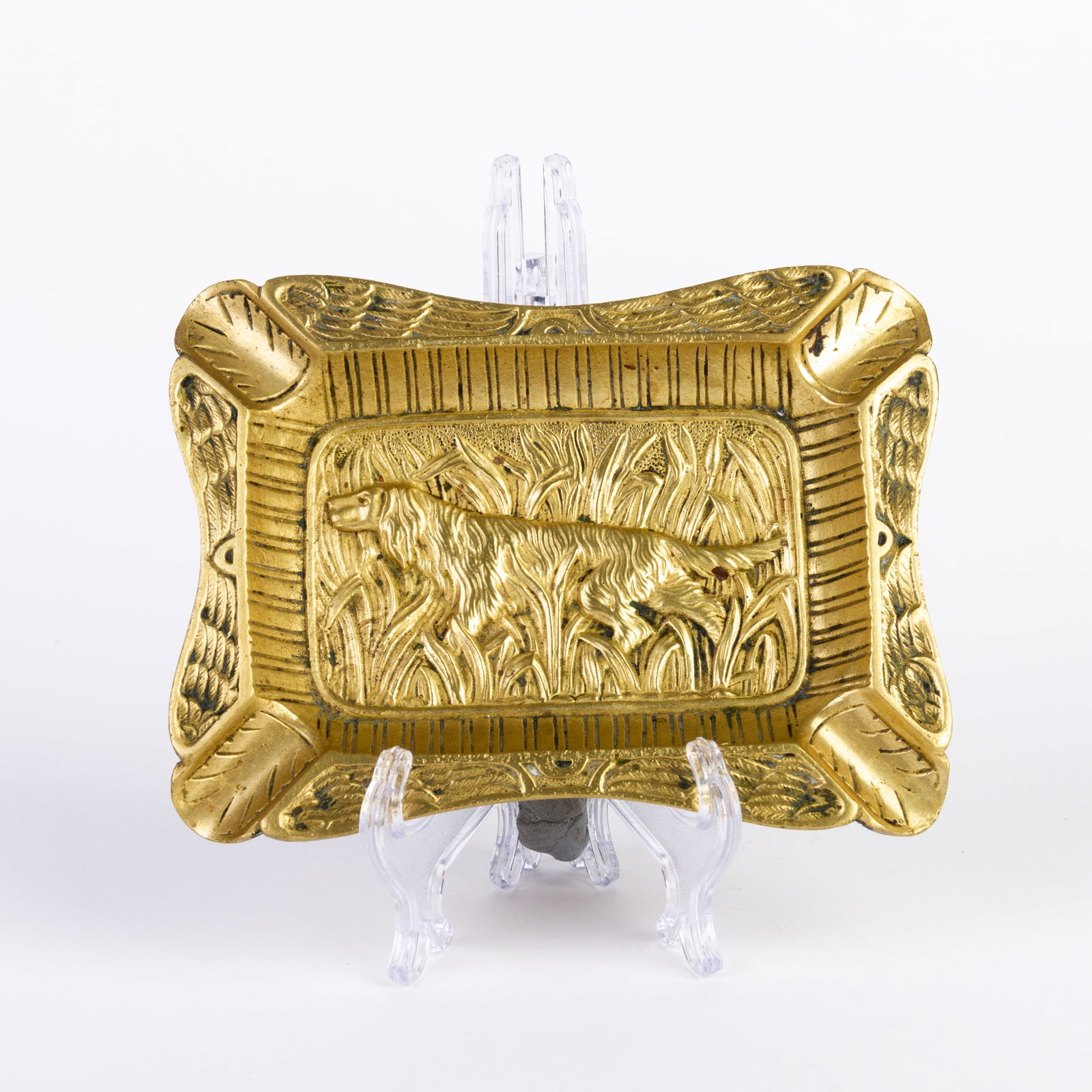 Art Deco Belgian Brass Gilded Ashtray with Hunting Dog (1 of 6)
