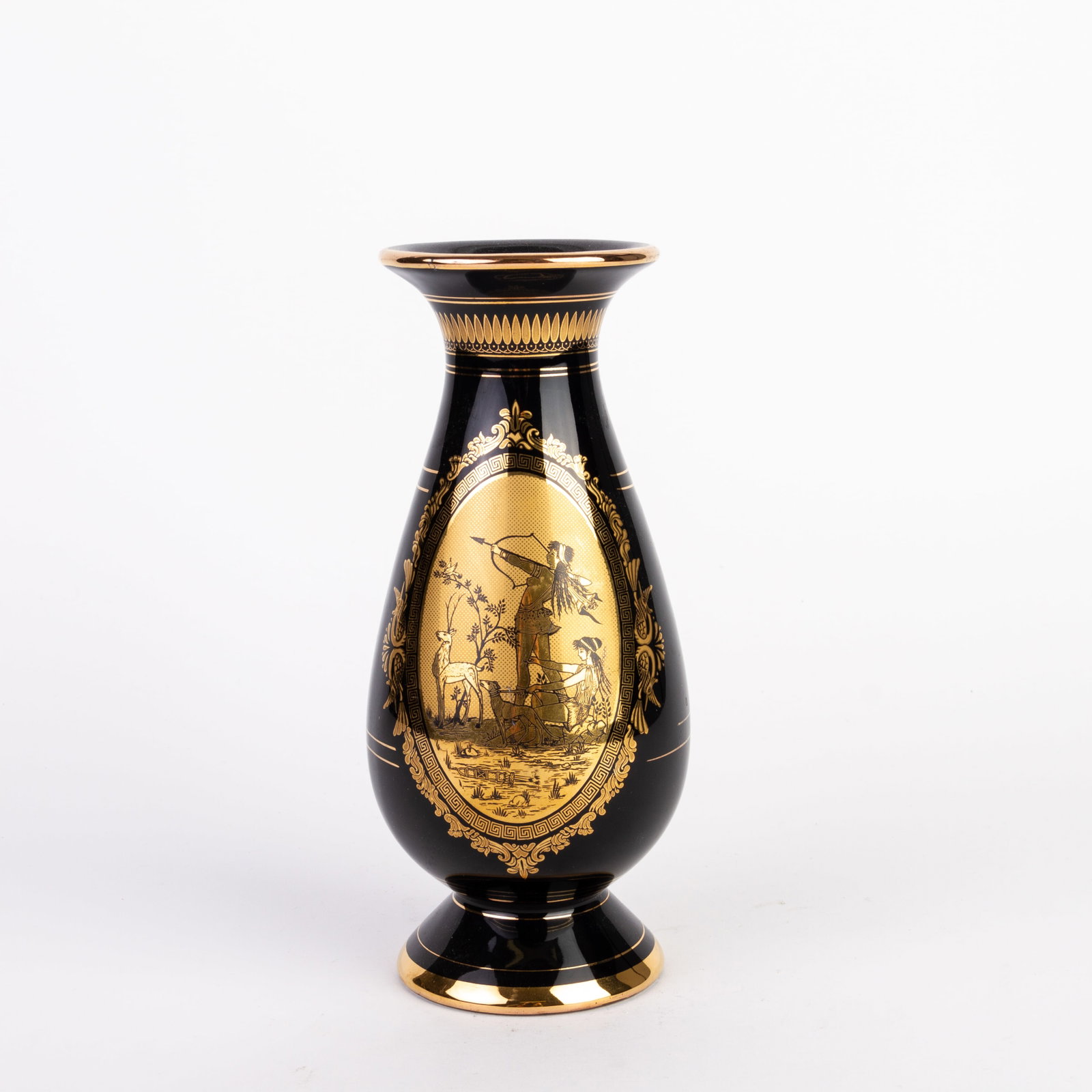 24KT Gold Porcelain Neoclassical Greek Vase: DIMENSIONS APPROX 9x9x22CM.