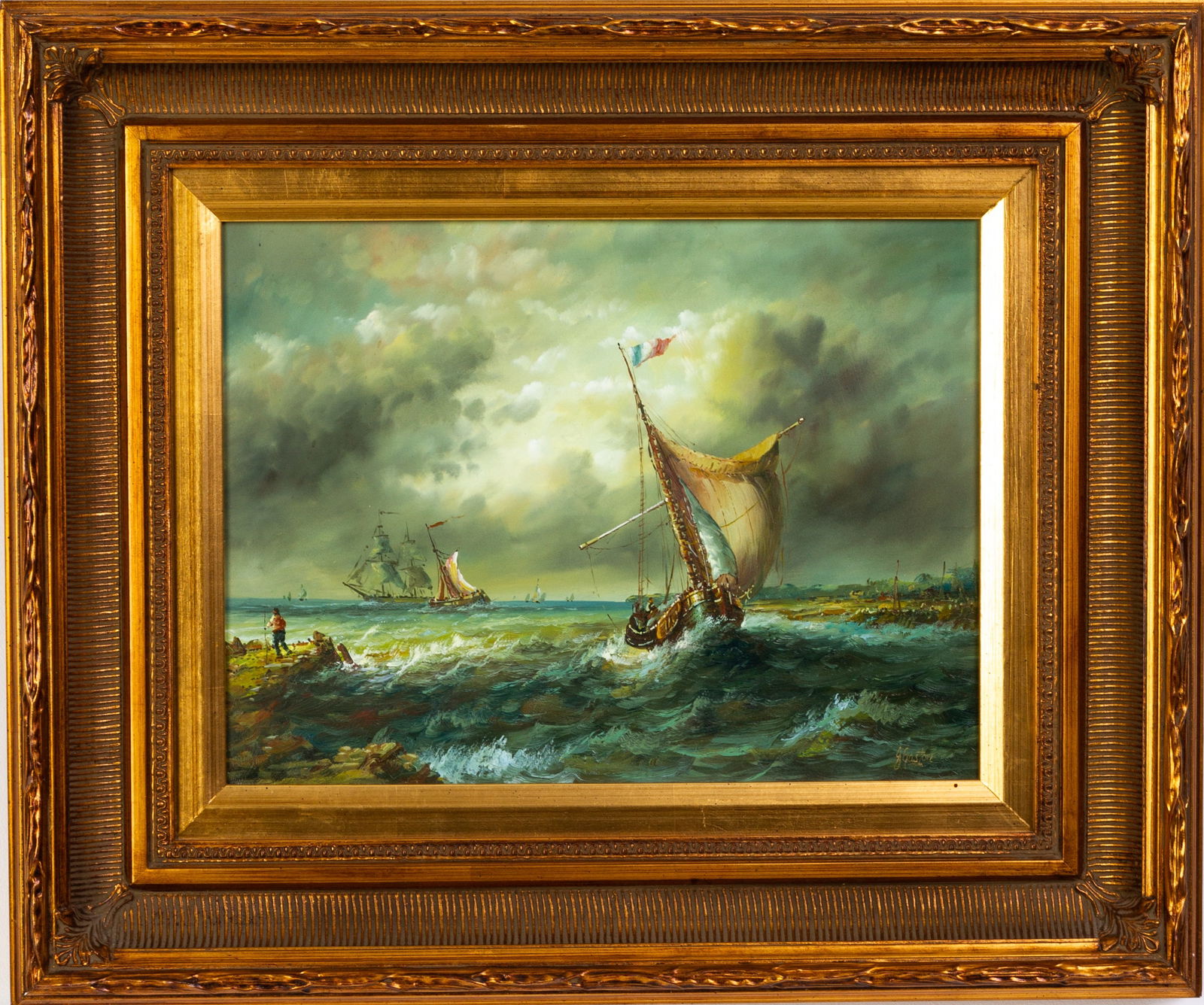 G Gaston Signed Nautical Maritime Oil Painting on Panel (1 of 5)