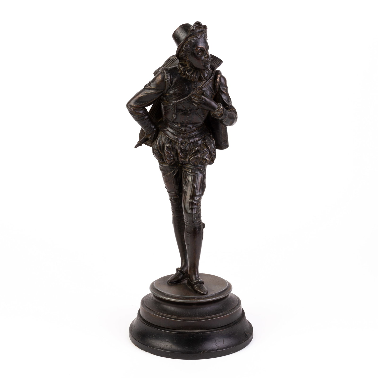 Cast Spelter Sculpture of a Courtier 19th Century: DIMENSIONS APPROX 17x17x42CM.