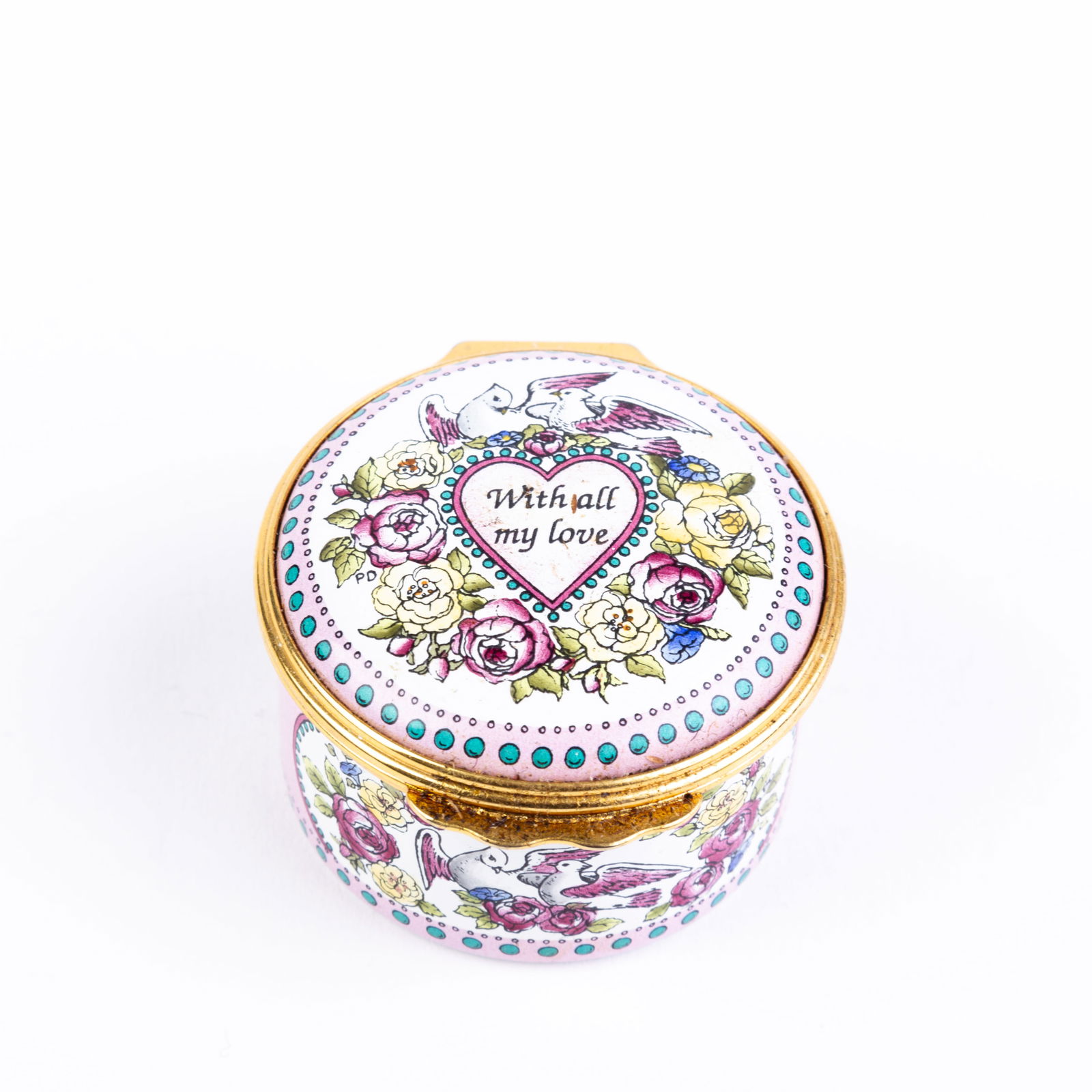 Halcyon Days English Enamel Pillbox: DIMENSIONS APPROX 4.5x4.5x3CM