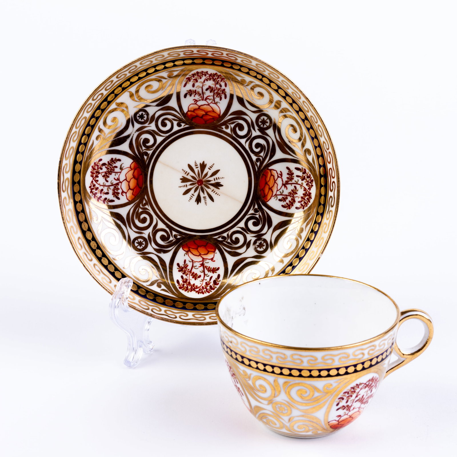 Georgian Minton Porcelain Teacup & Saucer Early 19th Century: DIMENSIONS APPROX 14x14x6.5CM.