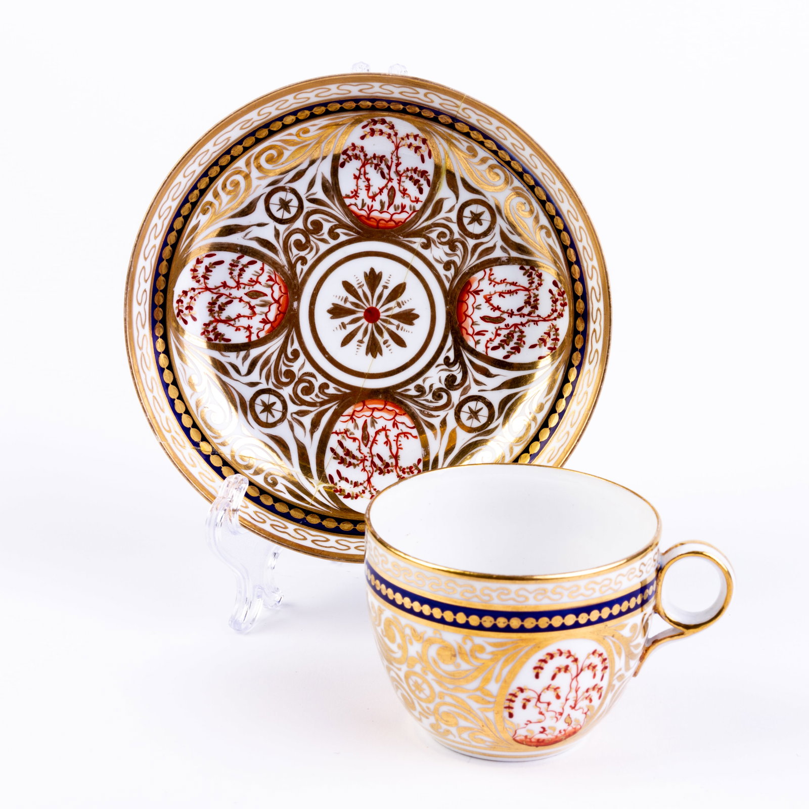 Georgian Minton Porcelain Teacup & Saucer Early 19th Century: DIMENSIONS APPROX 14x14x6.5CM.