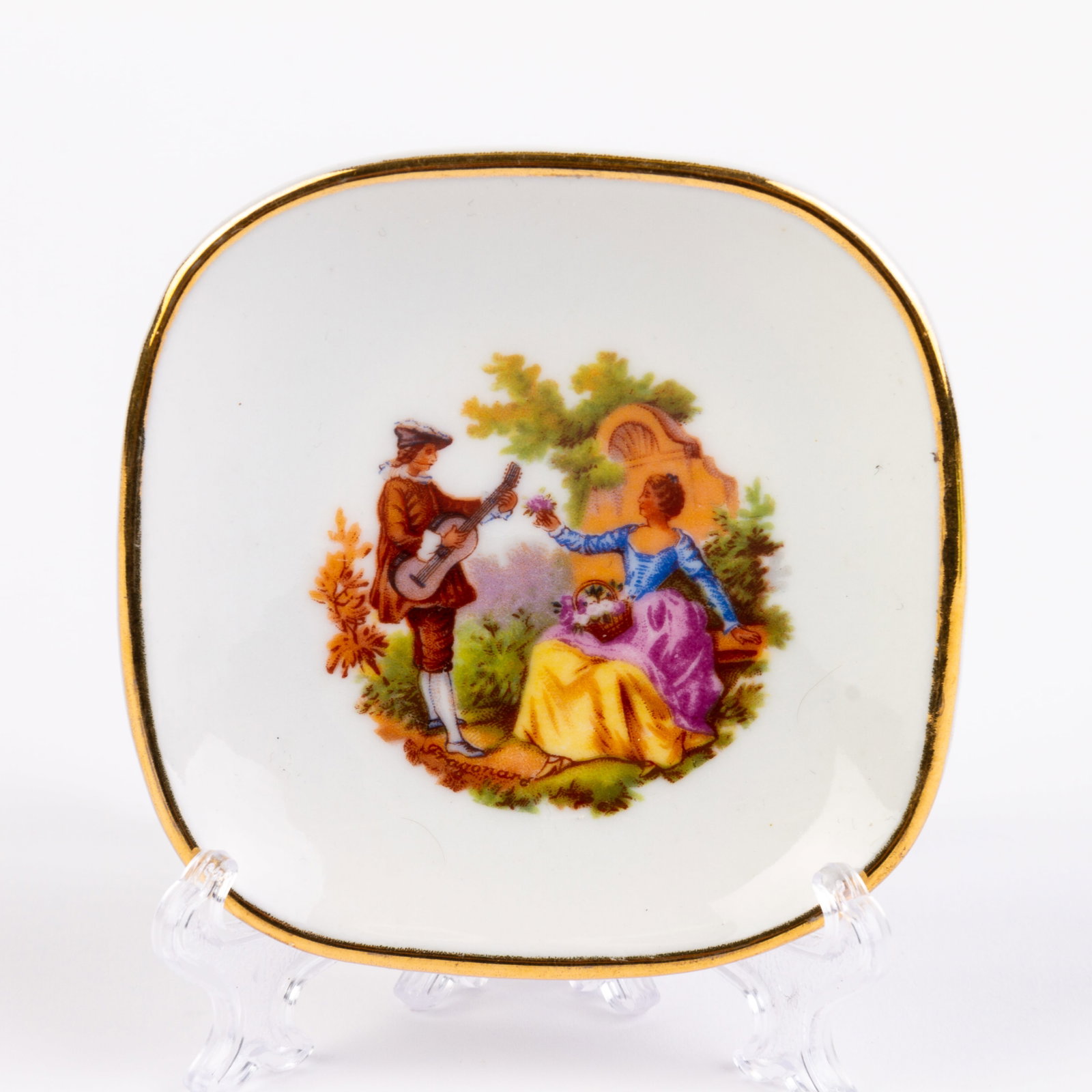 Limoges French Porcelain Watteau Scene Romantic Dish: DIMENSIONS APPROX 8x8x1.5CM.