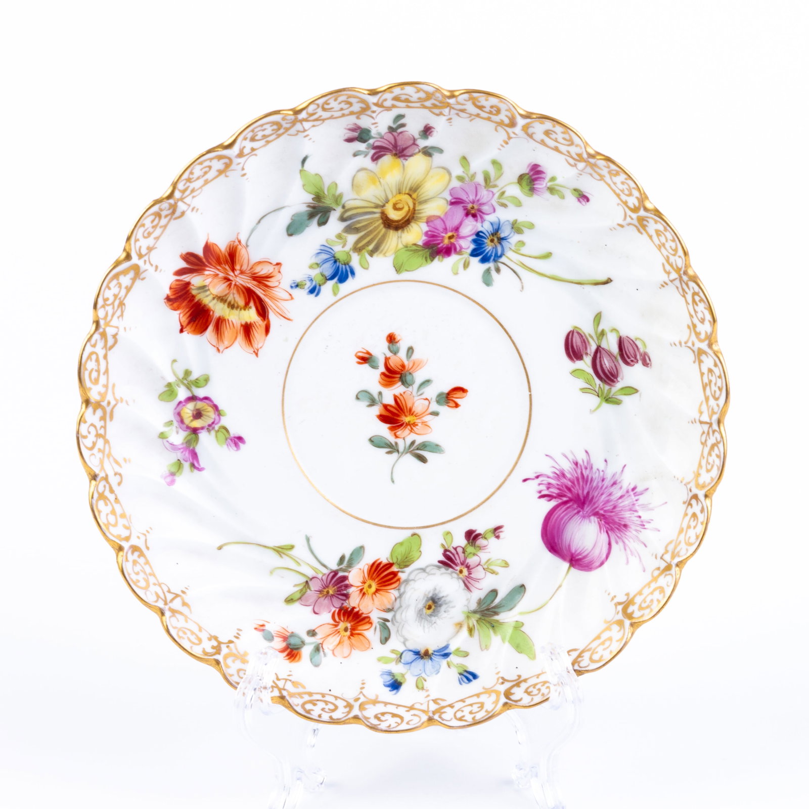 Dresden German Fine Porcelain Hand Painted Floral Plate: DIMENSIONS APPROX 16x16x3CM.