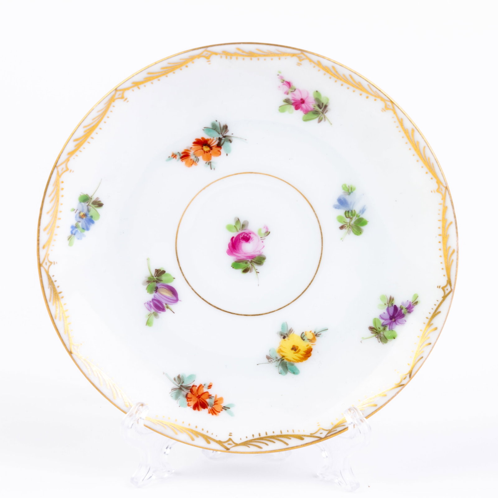 Dresden German Fine Porcelain Hand Painted Floral Plate: DIMENSIONS APPROX 11x11x1CM