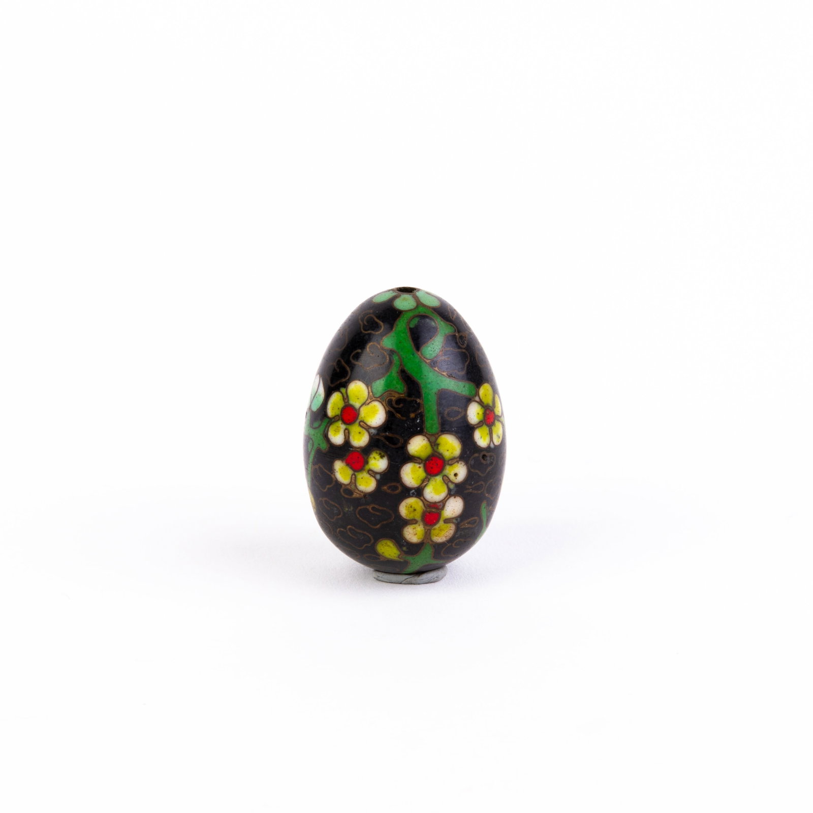 Chinese Famille Noire Cloisonne Egg: DIMENSIONS APPROX 4x2.5x2.5CM.