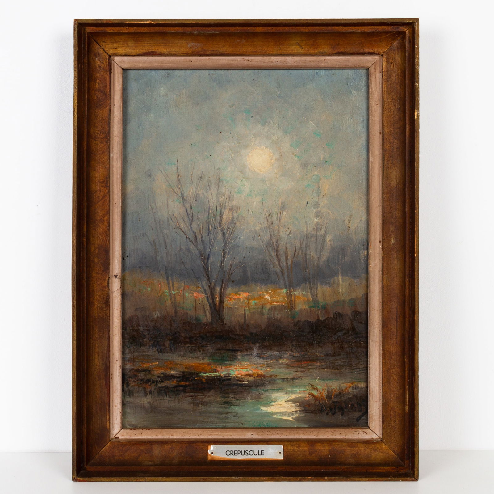 "Twilight" Moonlit Landscape Belgian Oil Painting Signed (1 of 6)