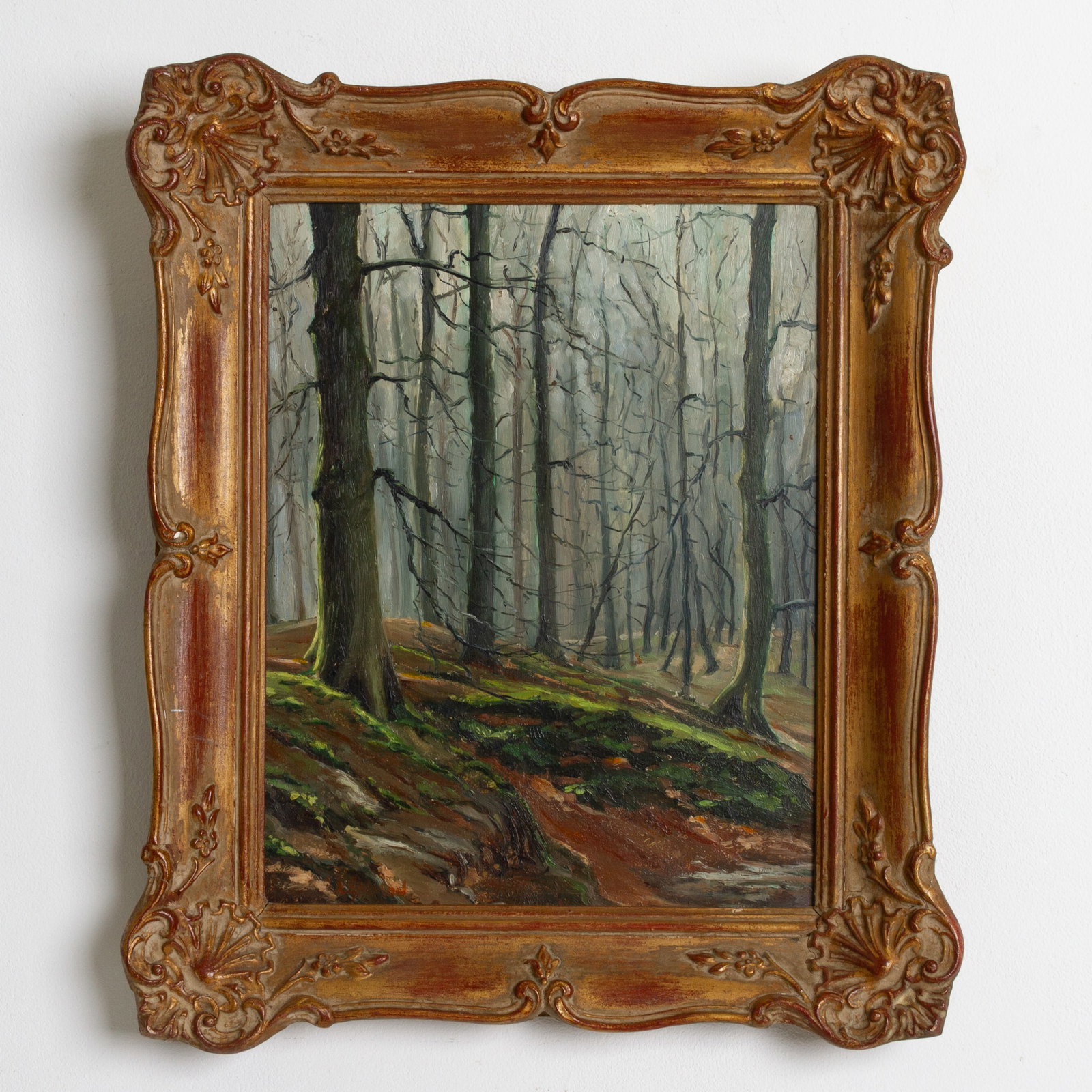 Member of the Royal Liege Art Circle Woodland Landscape Belgian Oil Painting: DIMENSIONS APPROX 40x33x3CM.