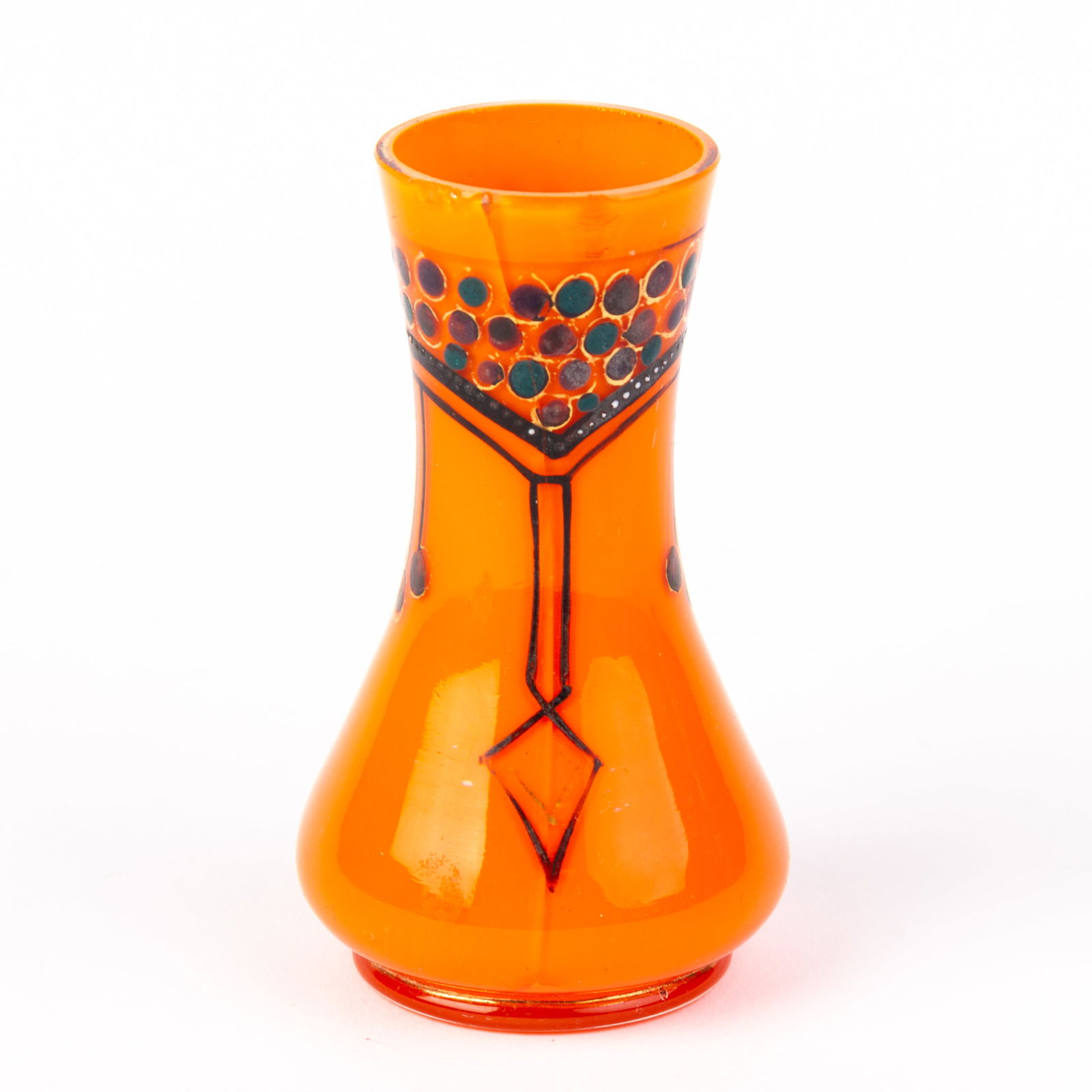 Loetz Orange Tango Glass Art Nouveau Vase: DIMENSIONS APPROX 5x5x8CM.