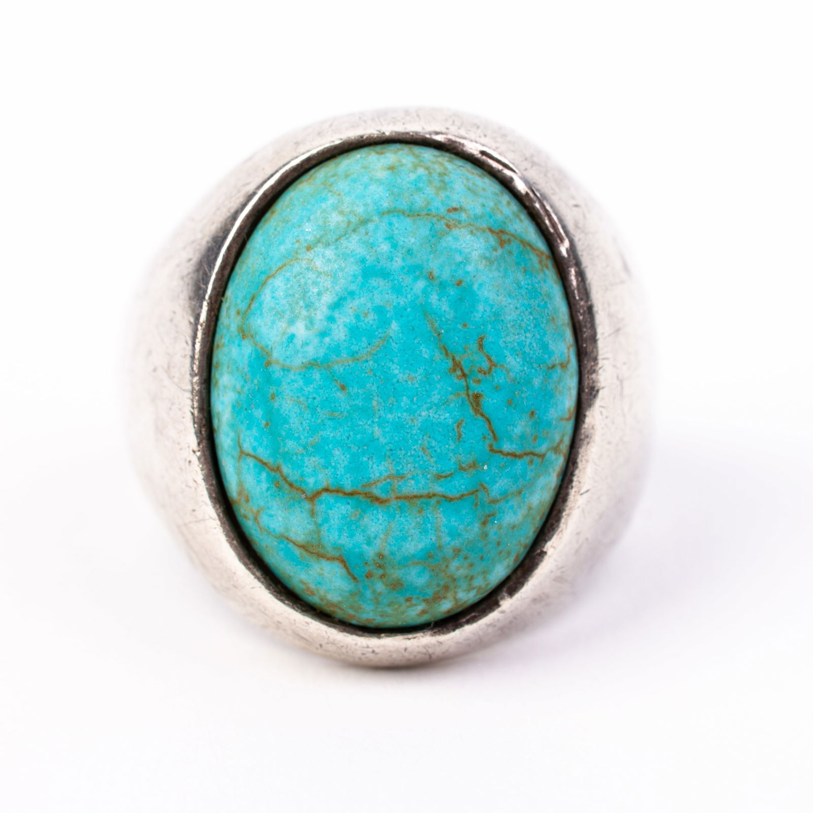 Navajo Natural Turquoise Large Silver Ring (1 of 5)