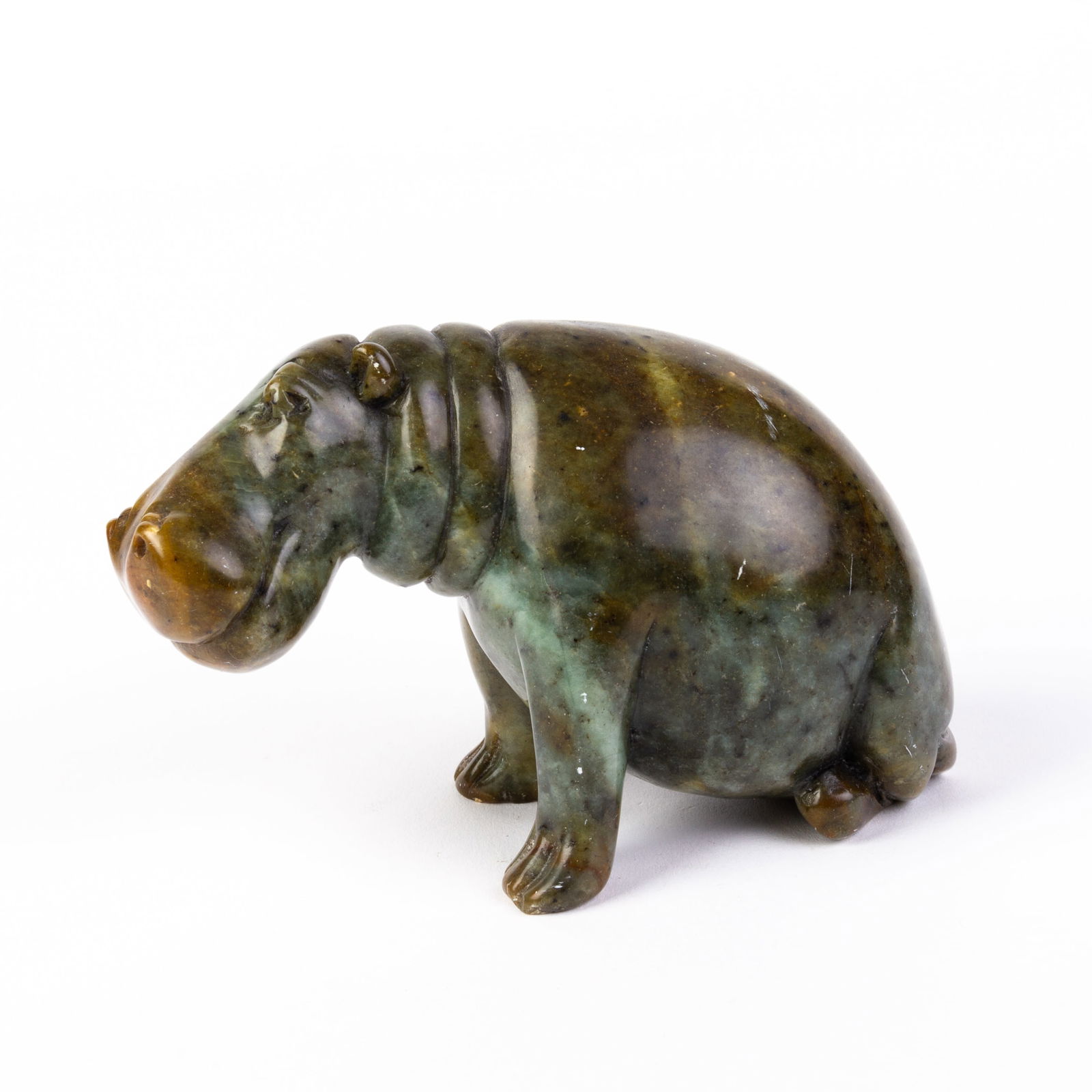 Signed Carved Hardstone Seated Hippo Sculpture (1 of 6)