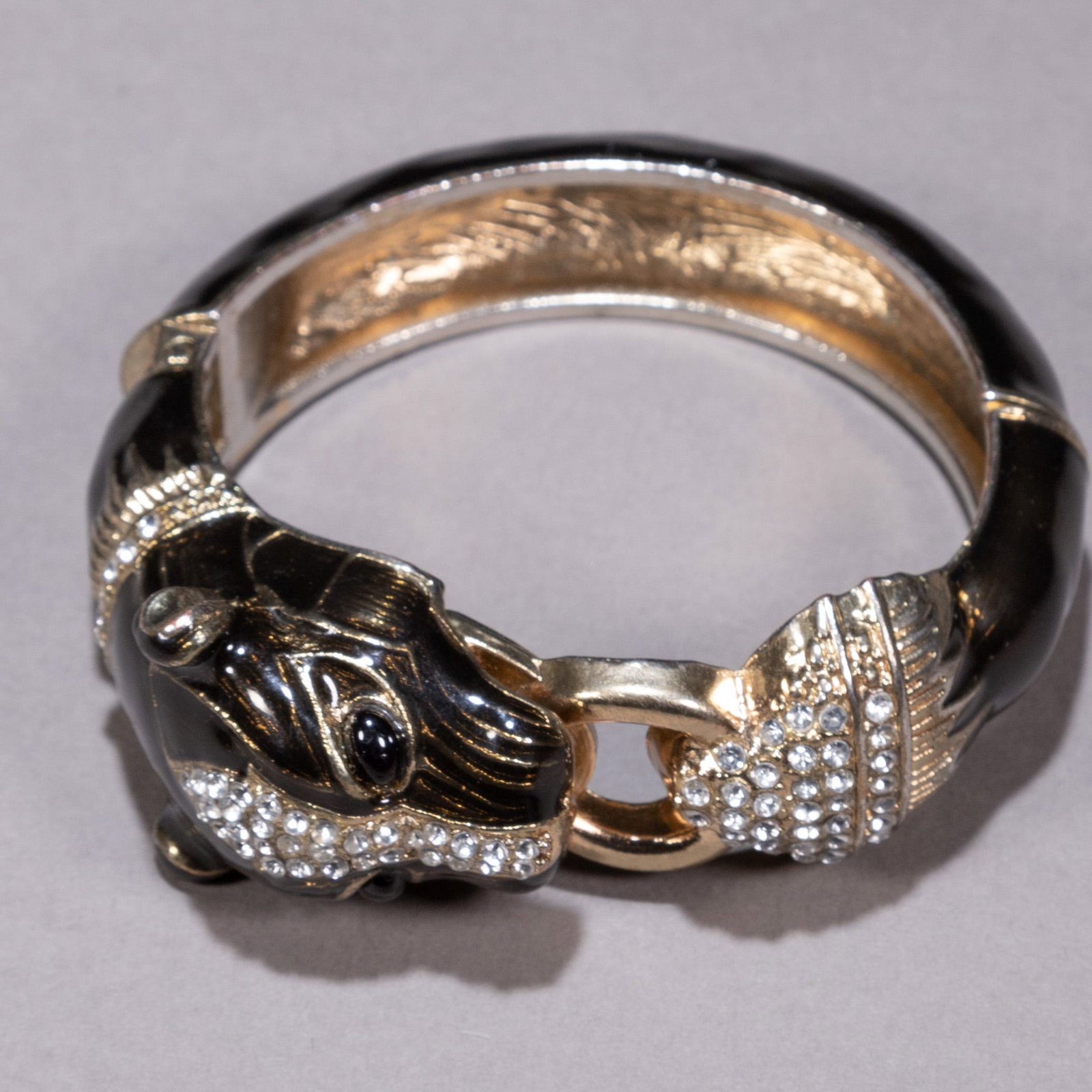 Art Deco Enamel Panther Bangle: MEASURING 7.5 X 2.8CM.