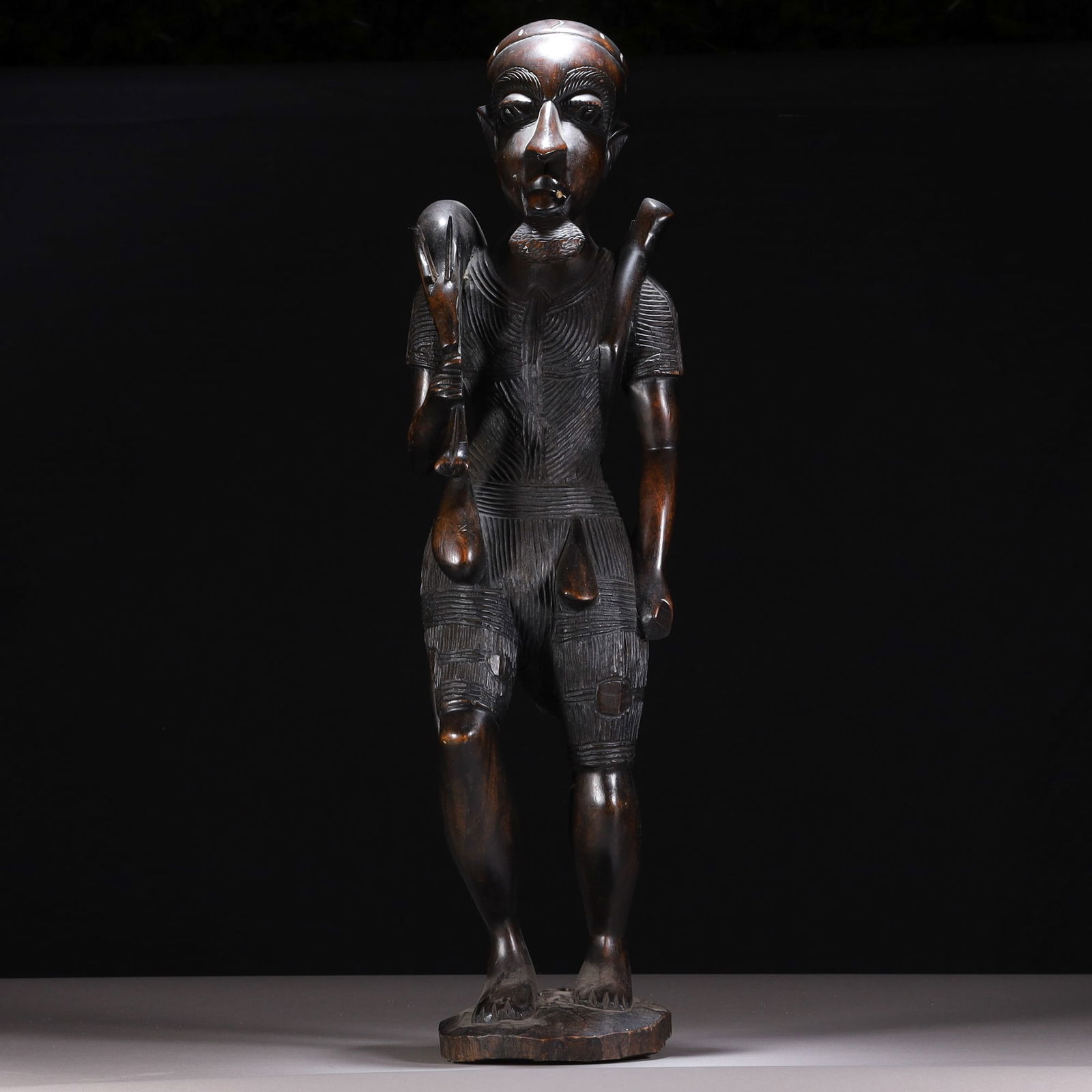 Large African Carved Ebony Wood Tribe Hunter Statue (1 of 2)