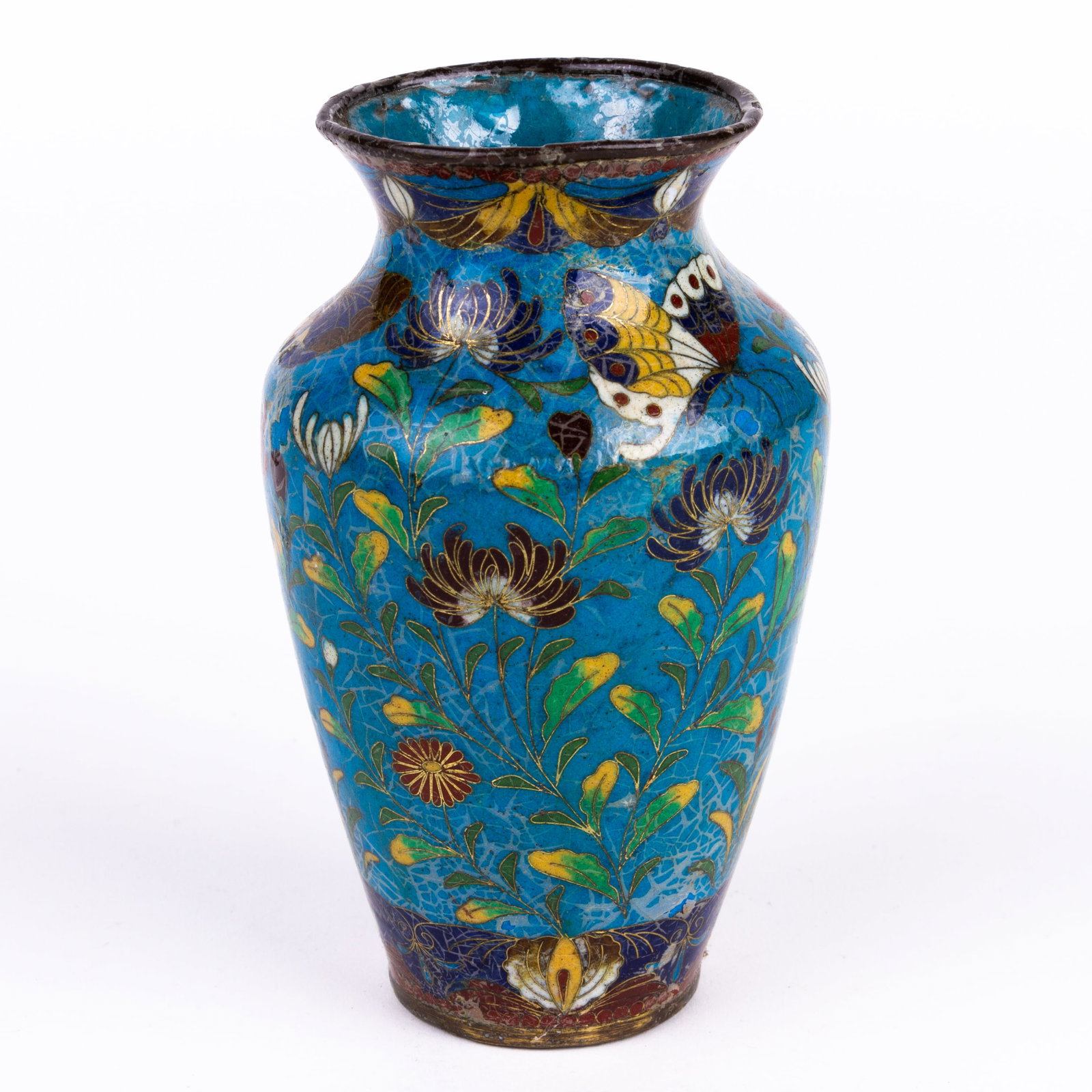 Japanese Cloisonne Enamel Bronze Vase Meiji: DIMENSIONS APPROX 14.5x8x8CM