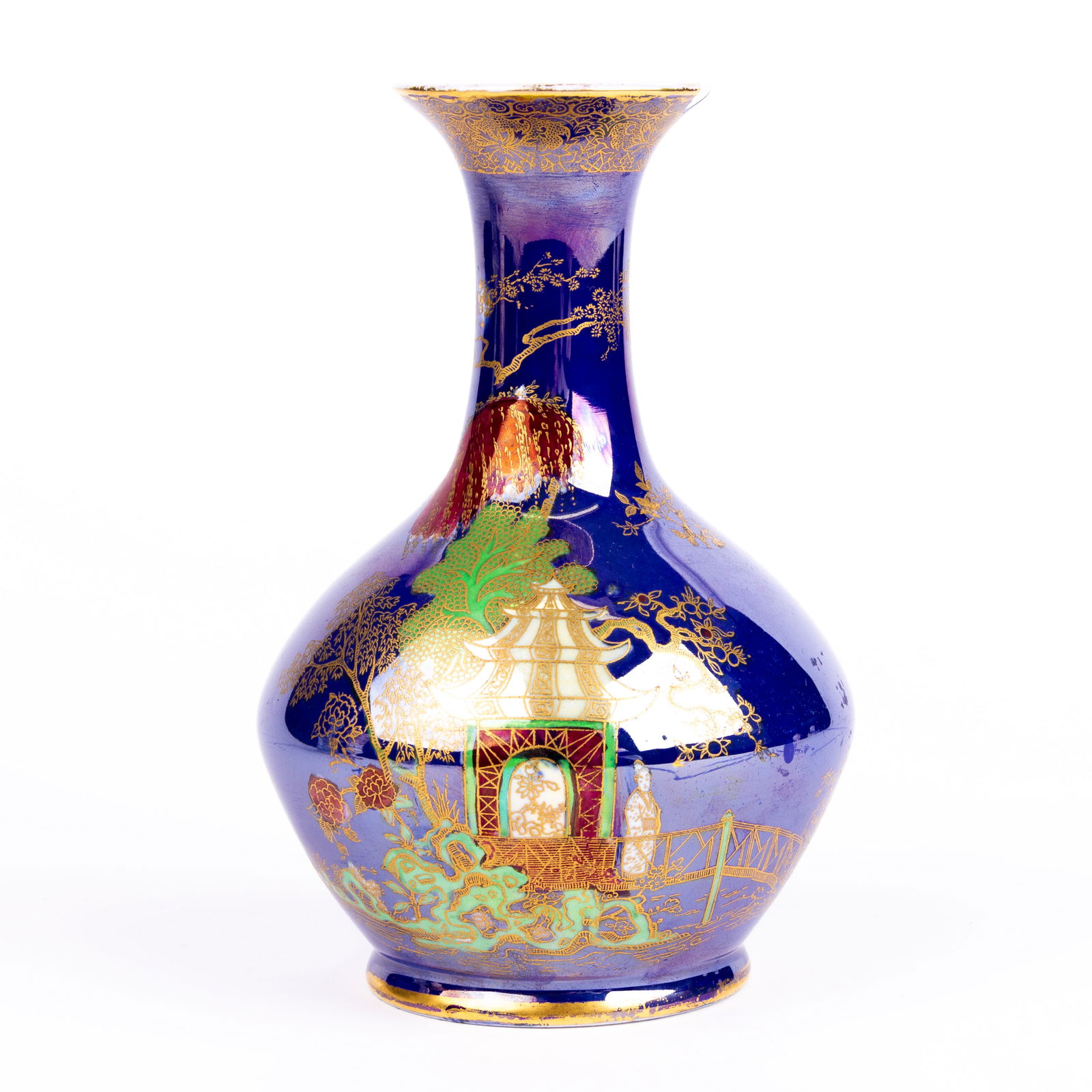 Carlton Ware Chinoiserie Lustre Porcelain Vase: DIMENSIONS APPROX 16.5x11x11CM.