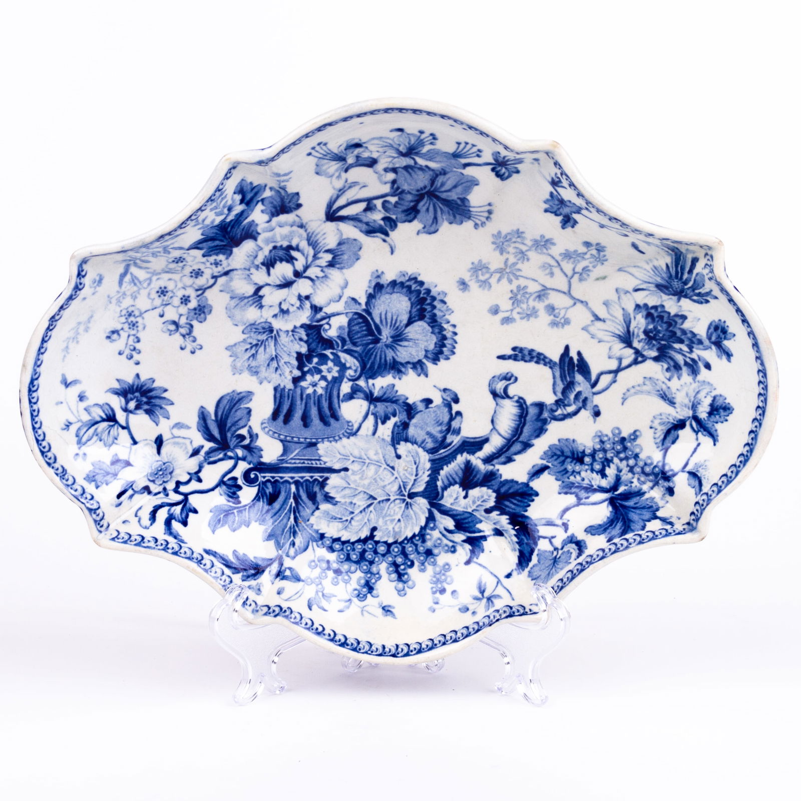 Fine Pearlware Blue & White Exotic Birds 19th Century Dish (1 of 6)
