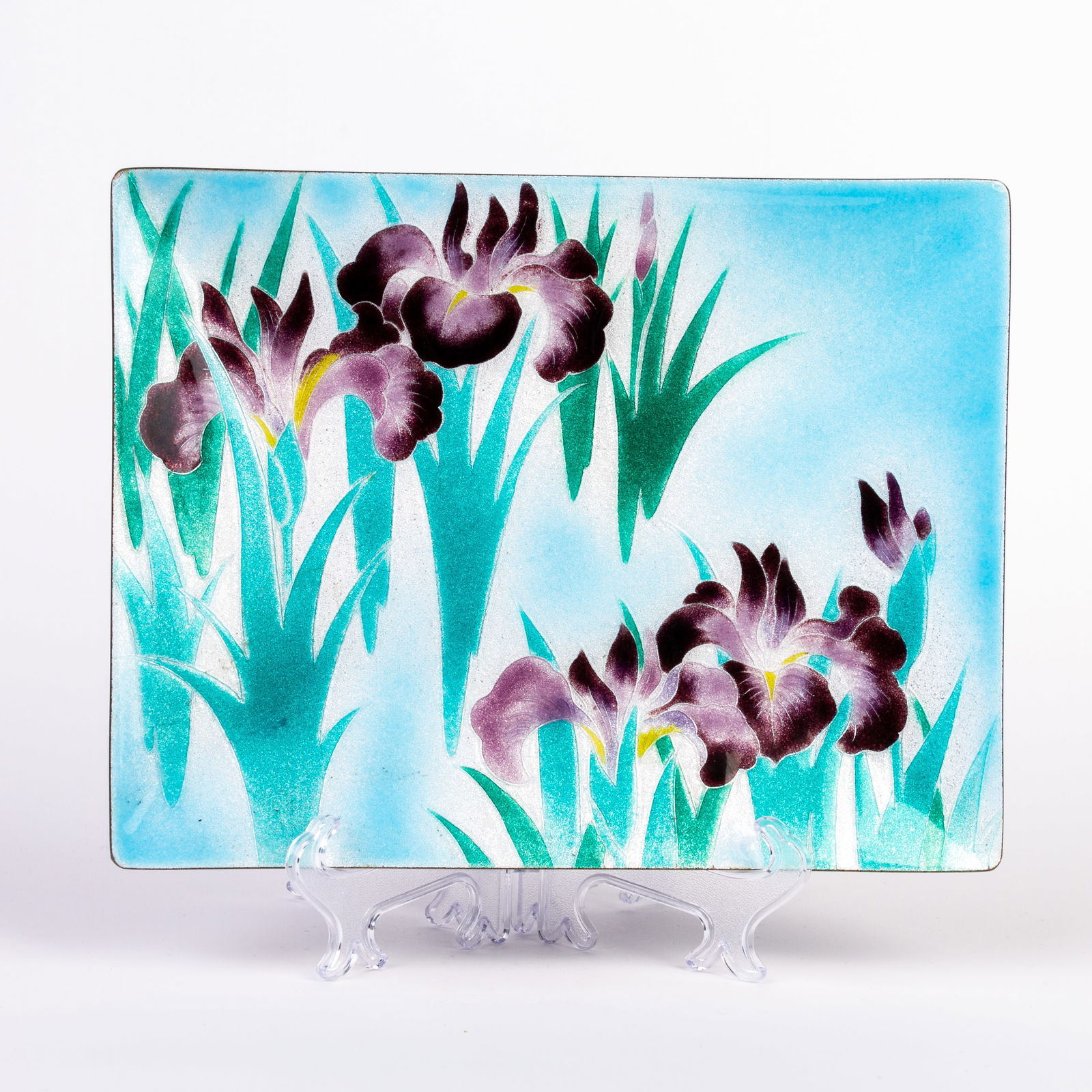 Art Nouveau Enamel Tray: DIMENSIONS APPROX 26x1.5x20CM.