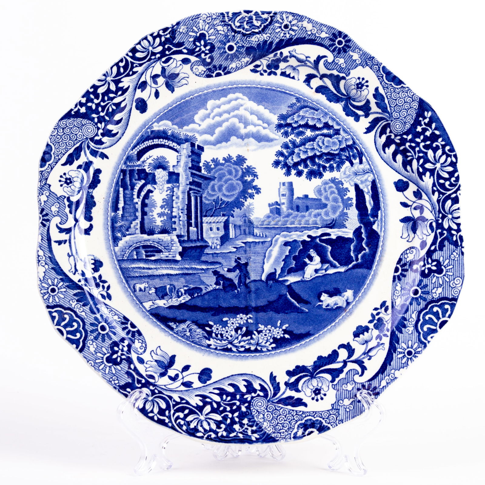 Copeland Spode Blue Italian Porcelain Plate: DIMENSIONS APPROX 24.5x25.5x2CM.