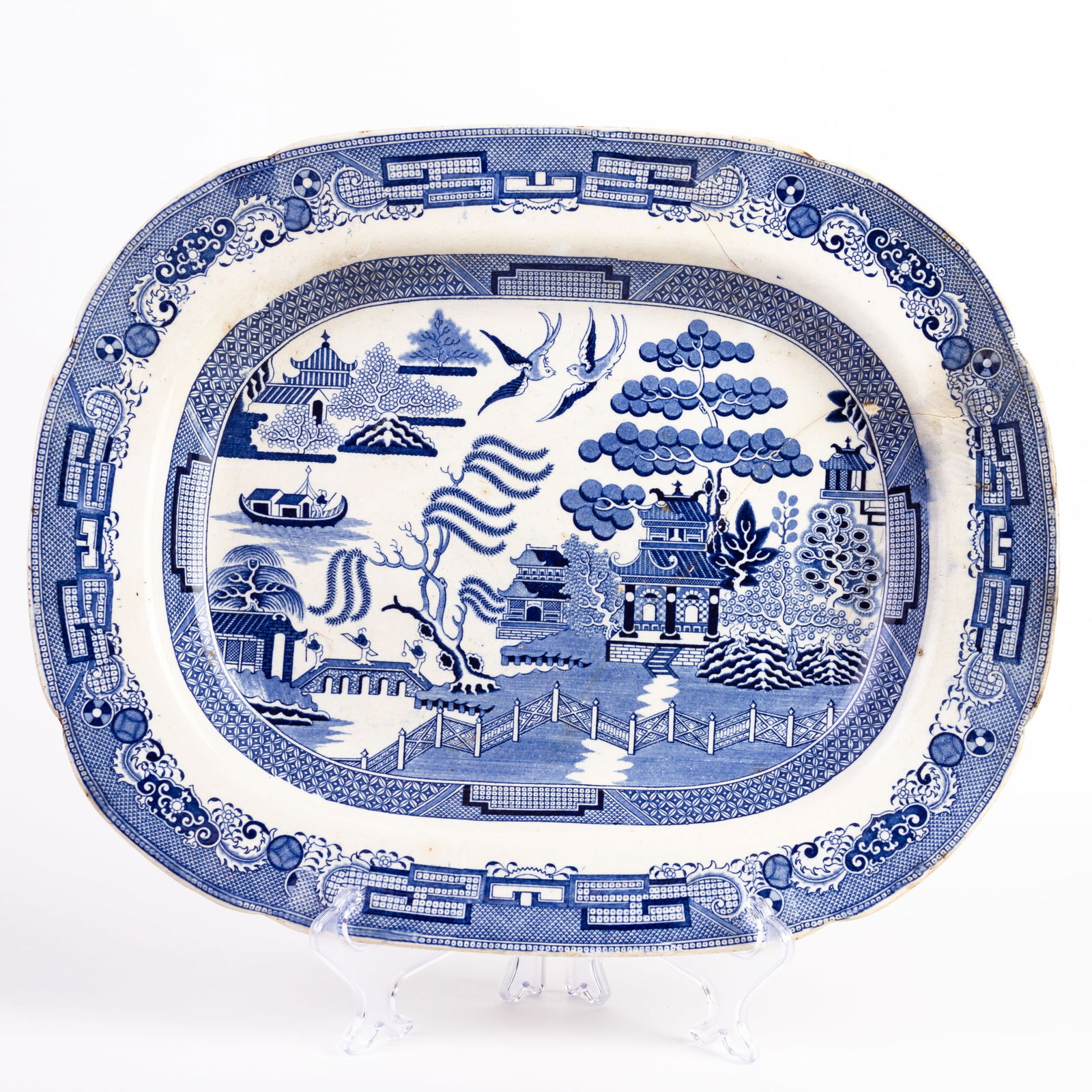 Blue & White Willow Pattern Ironstone Serving Tray 19th Century (1 of 5)