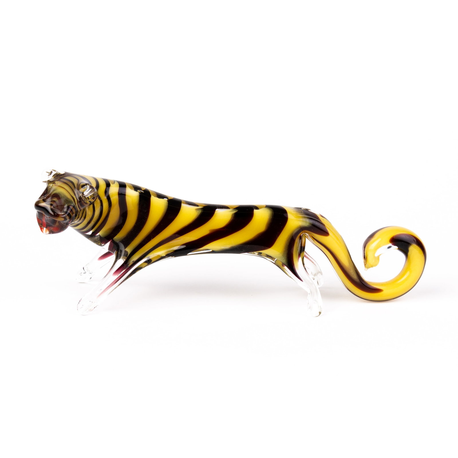 Murano Venetian Glass Designer Tiger Sculpture: DIMENSIONS APPROX 26x8x8CM.