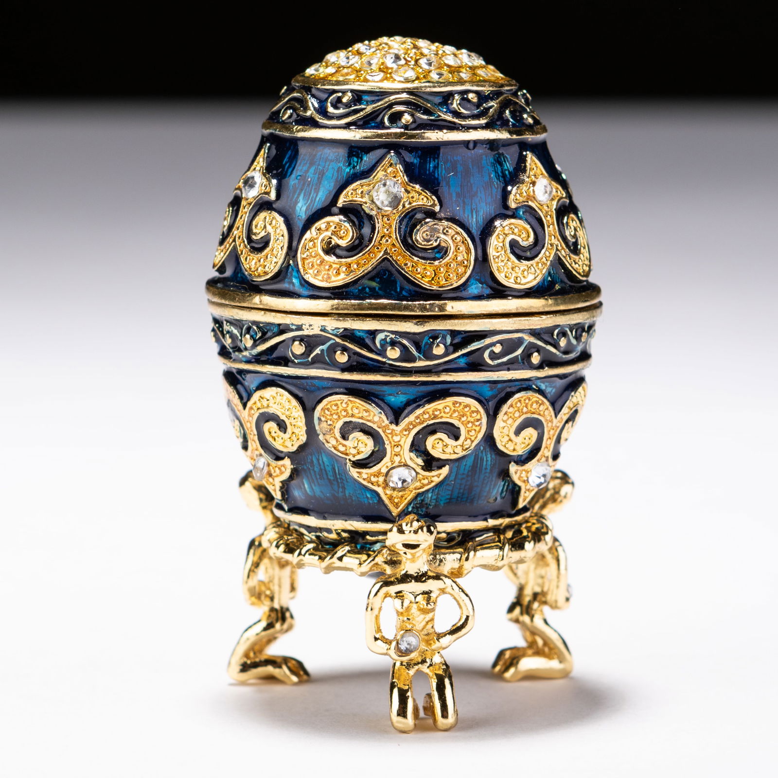 Faberge Style 24KT Gold Enamel Russian Egg Trinket Box (1 of 7)