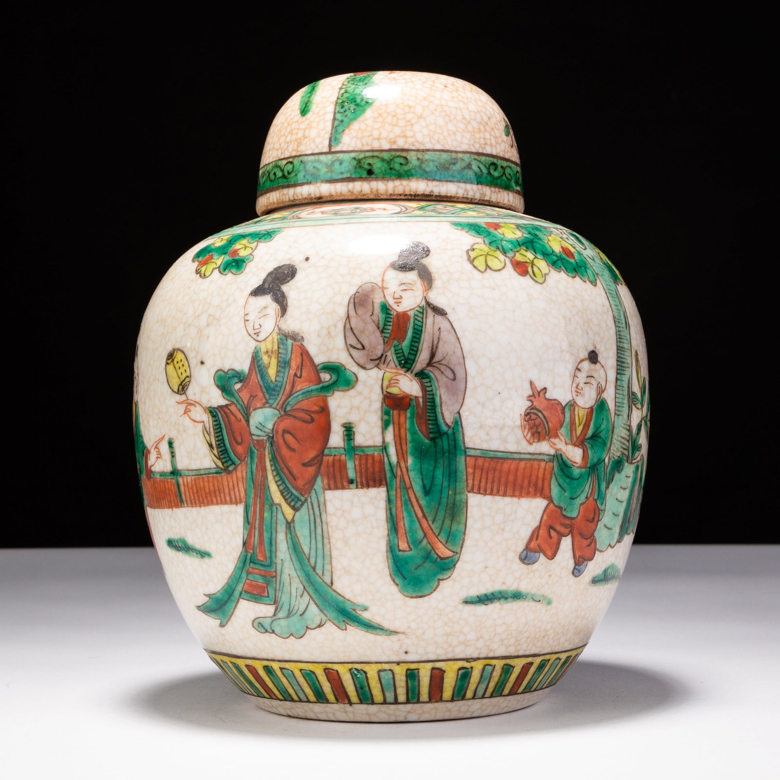 Chinese Crackle Glazed Porcelain Figural Ginger Jar: MEASURES APPROX 15.5 X 20.5CM HIGH.