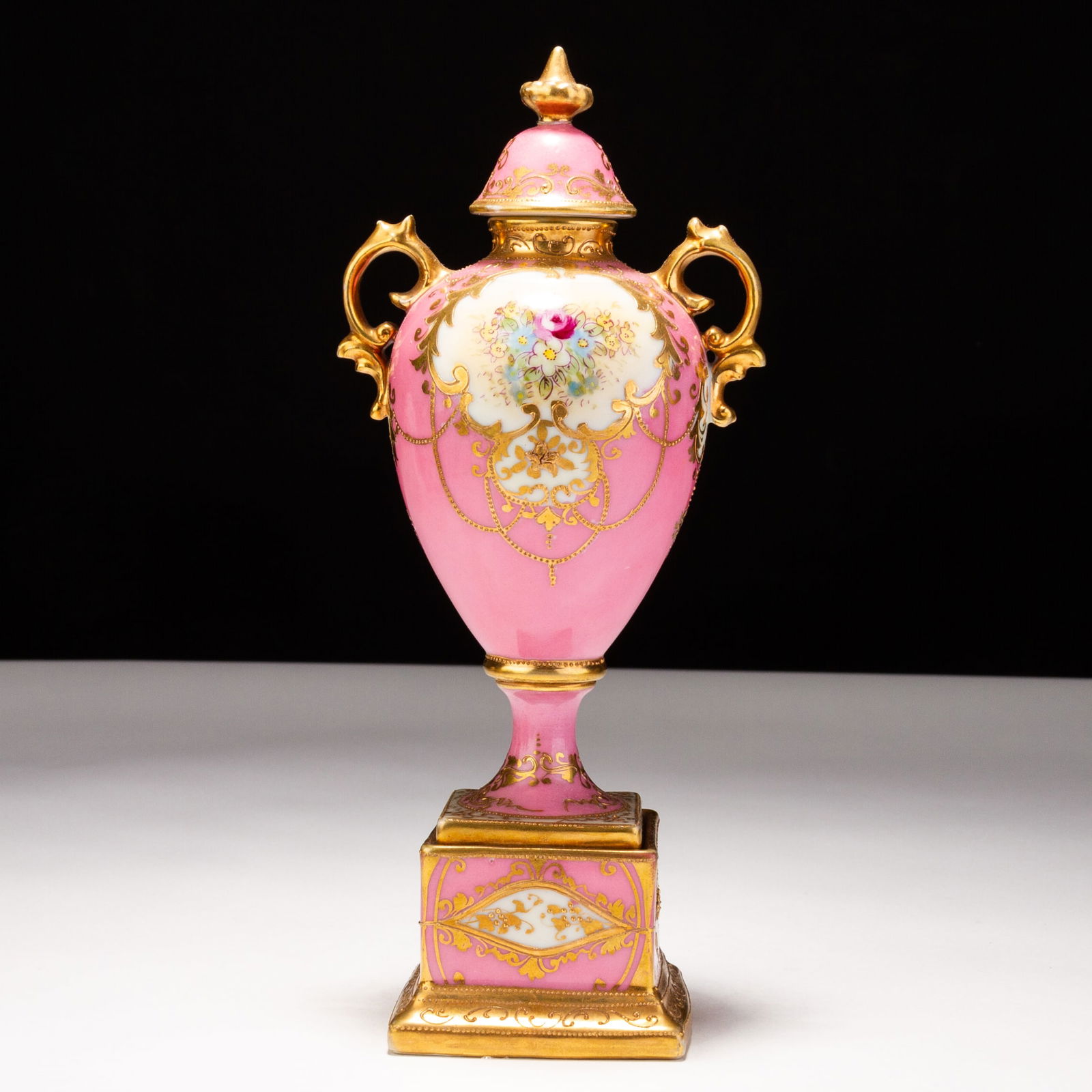 Art Nouveau Pink Ground Lidded Enamel Porcelain Vase (1 of 8)