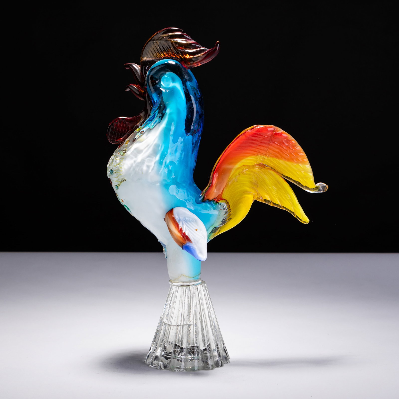 Murano Vintage Venetian Glass Cockerel Sculpture: MEASURING APPROX 27.5 X 18CM.