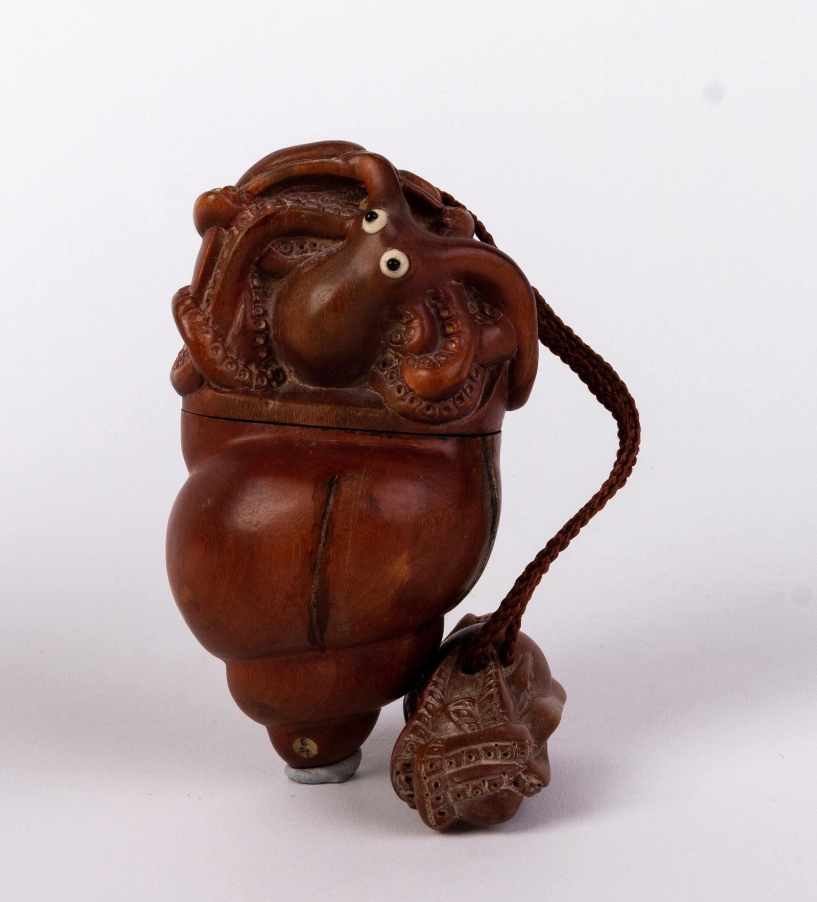 Signed Japanese Carved Wood Octopus Inro Ojime (1 of 10)