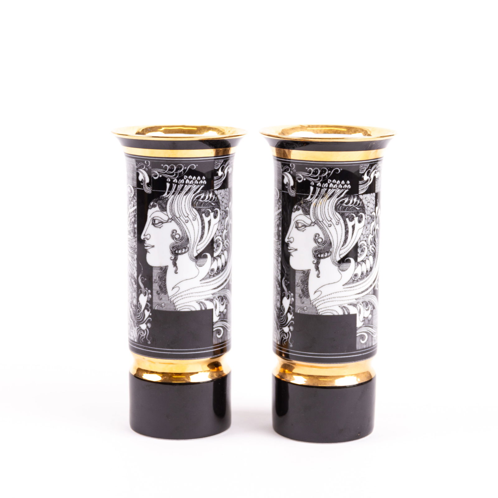 Pair of Art Deco Style Hungarian 24KT Gold Porcelain Vases Designed by Jurcs?k L?szl (1 of 6)