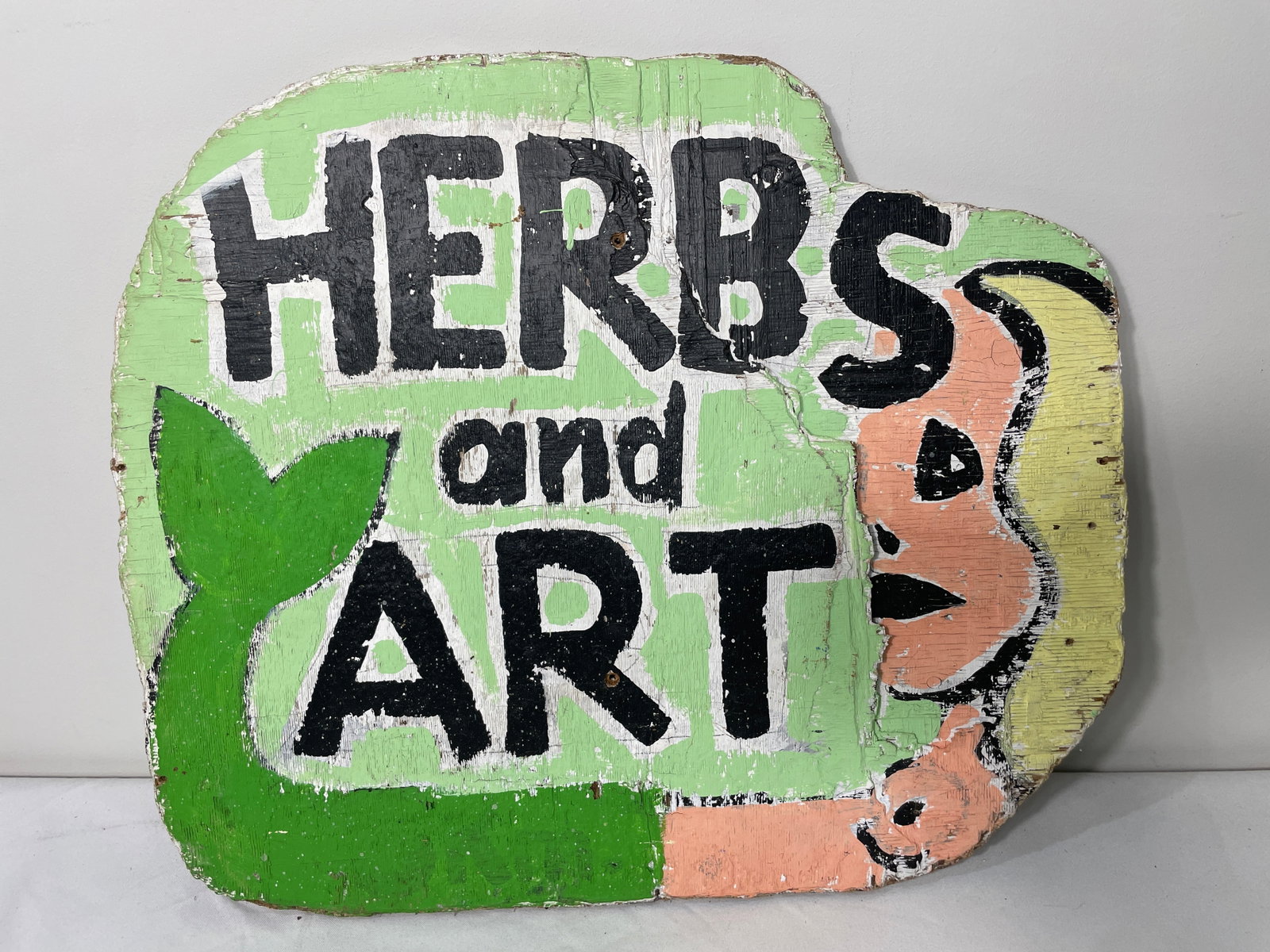 Herbs & Art Sign: Painted sign on particle board wood. Measures 25" x 21" x 1".