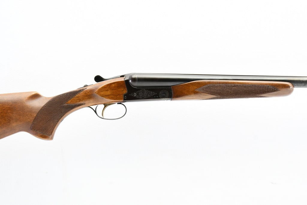 1977 Browning BSS (26" MOD/IC), 20 Ga., Side-By-Side, SN - 01010RR168: The serial number on this Browning Side-By-Side shotgun (20 Ga. Magnum 3") reflects a 1977 production date (RR=77) at the Korea Plant. SPECS: Glossed walnut stock/ fluted comb/ beavertail forearm & de
