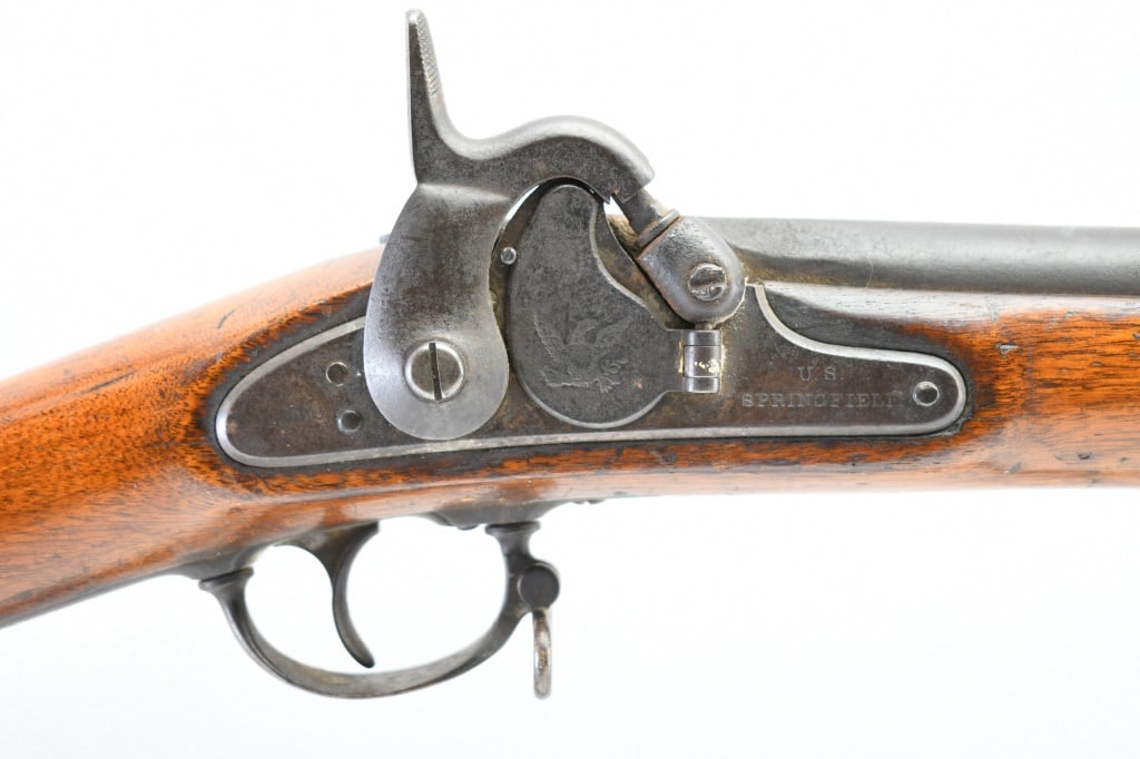 1860 U.S. Civil War Springfield Model 1855 "83rd ILL", .58 Caliber, Percussion Musket - W/ Bayonet: This U.S. Springfield Model 1855 muzzleloading percussion rifled musket is hand inscribed "83 ILL" (83rd Regiment, Illinois Infantry) on the left side of the rear stock (appears to be U.S. Civil War p